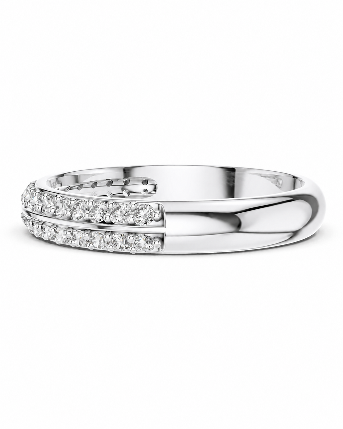 color_925_SIL,color_935_ARG,color_10K_WG, color_14K_WG &&A silver-toned double-row diamond band ring, featuring two parallel rows of pavé-set round diamonds on a polished metal band, shown against a plain white background.