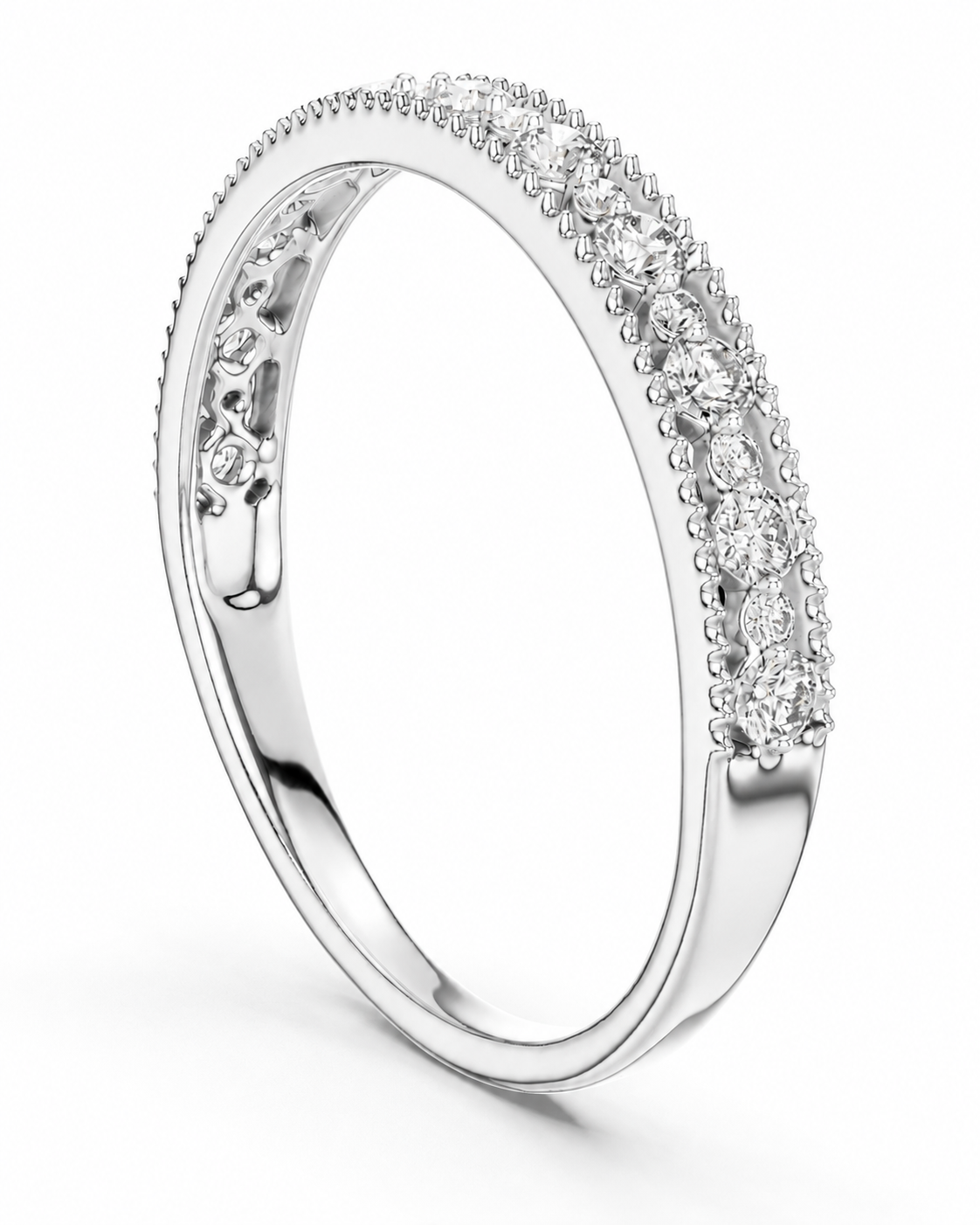 color_925_SIL,color_935_ARG,color_10K_WG, color_14K_WG &&A silver-colored diamond band ring featuring a double row of round-cut diamonds on a clean white background.