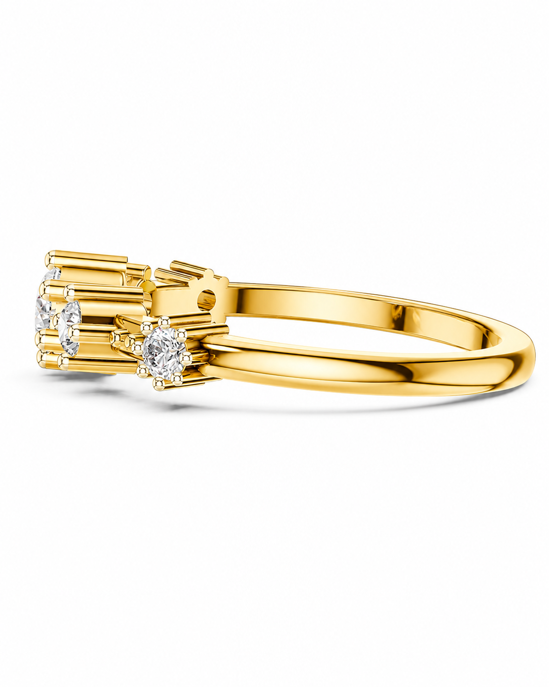 color_10K_YG, color_14K_YG &&A yellow gold ring featuring a cluster setting with three clear round-cut diamonds, shown on a clean white background.