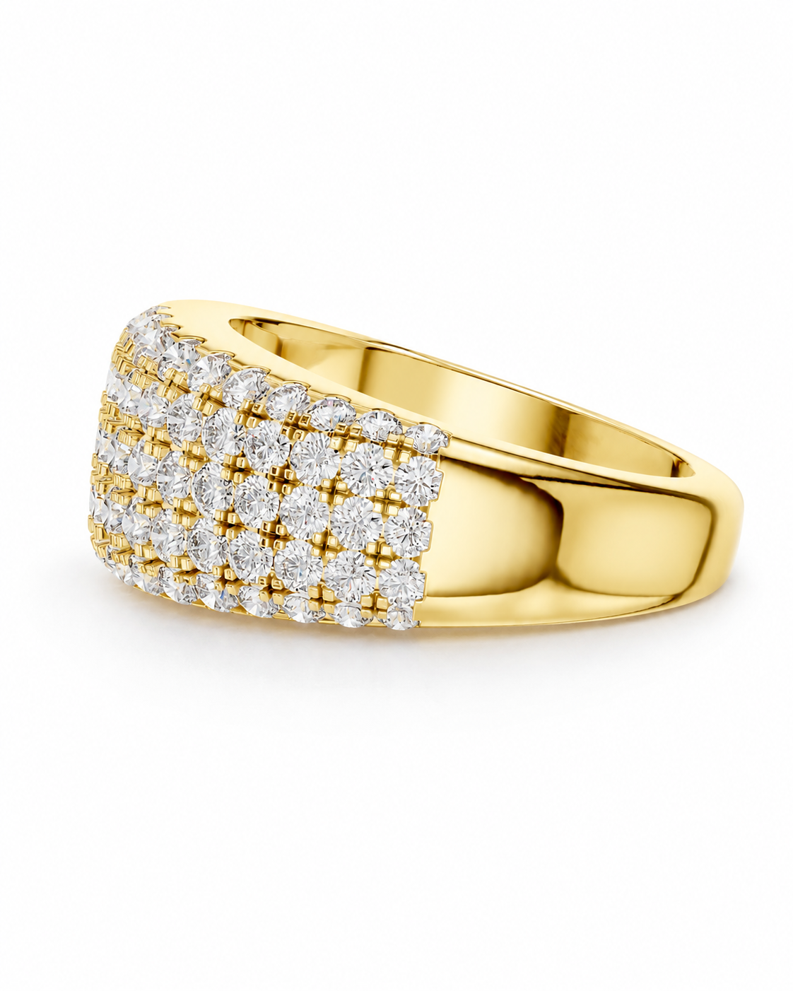 color_10K_YG, color_14K_YG &&A yellow gold signet ring featuring a wide, rectangular pavé-set diamond face, photographed on a clean white background.
