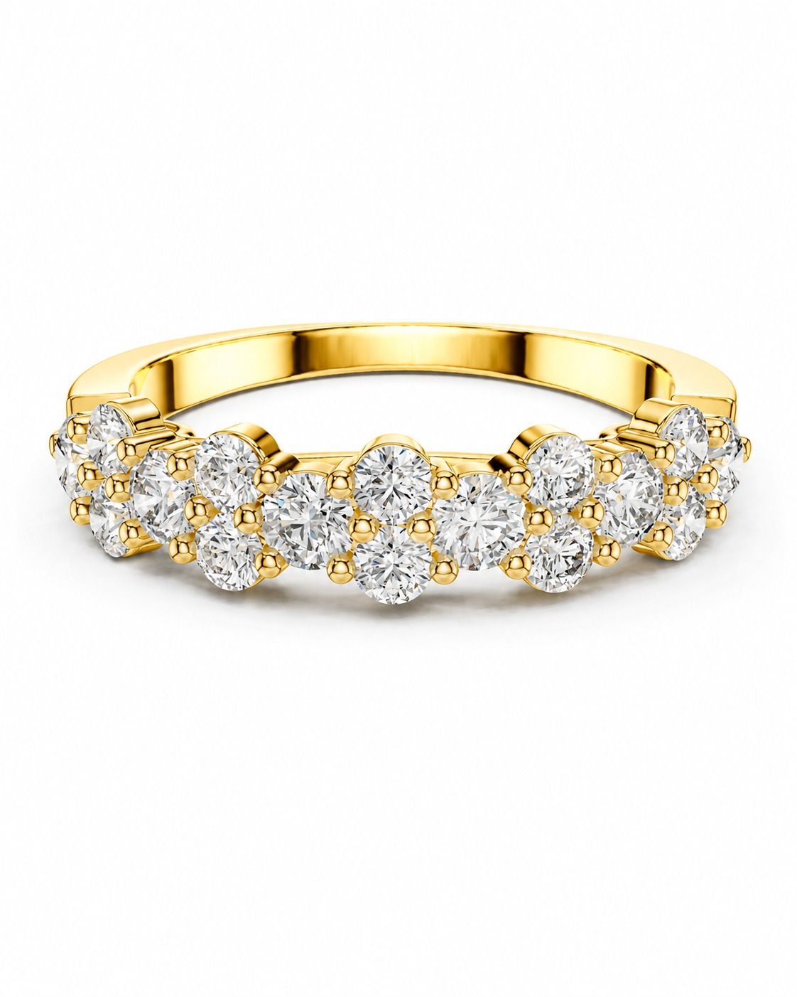 color_10K_YG, color_14K_YG &&A yellow gold eternity ring set with round brilliant-cut diamonds, shown on a clean white background.