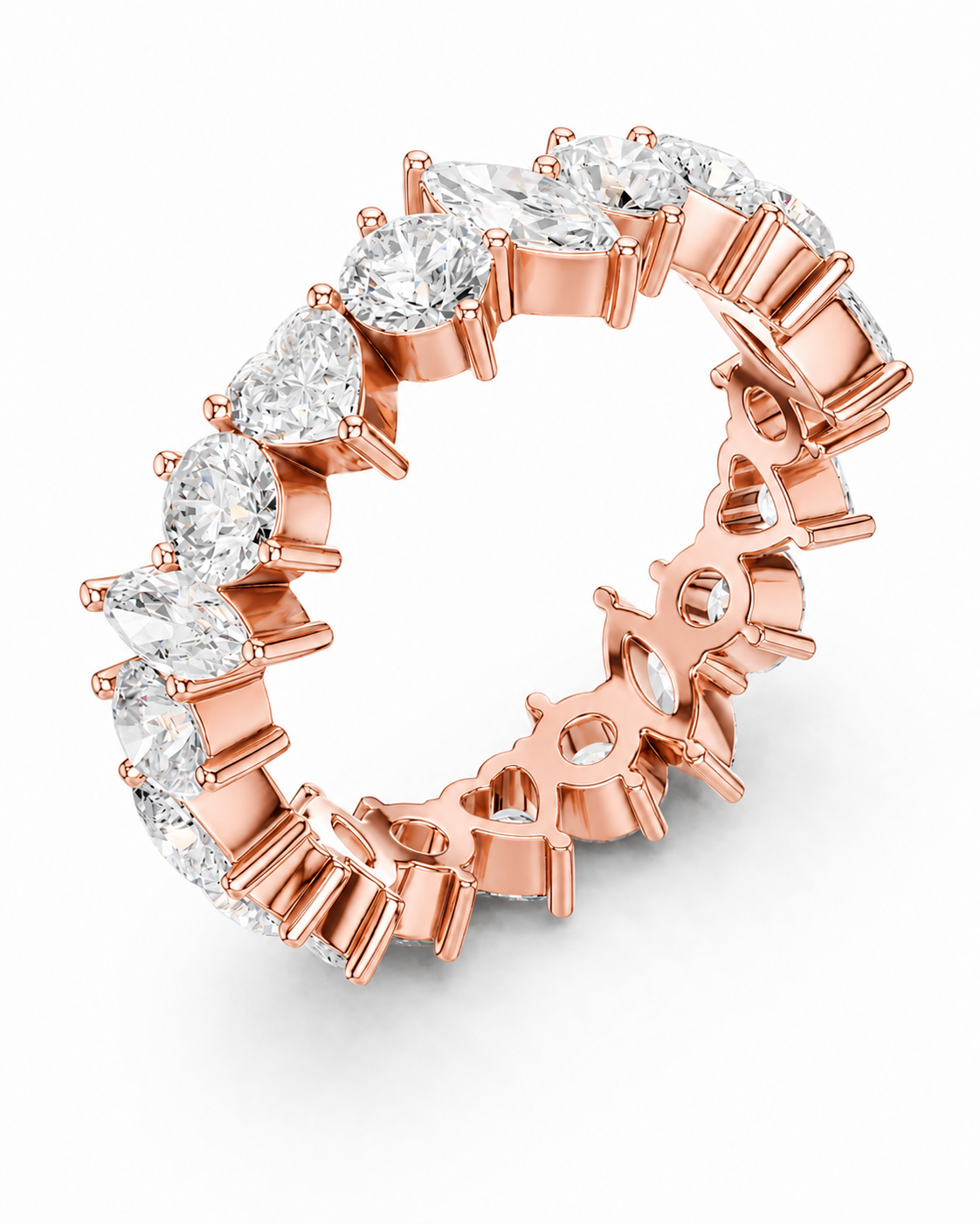 color_10K_RG, color_14K_RG &&A rose gold eternity ring featuring marquise-cut clear gemstones set in a continuous circle, shown on a clean white background.