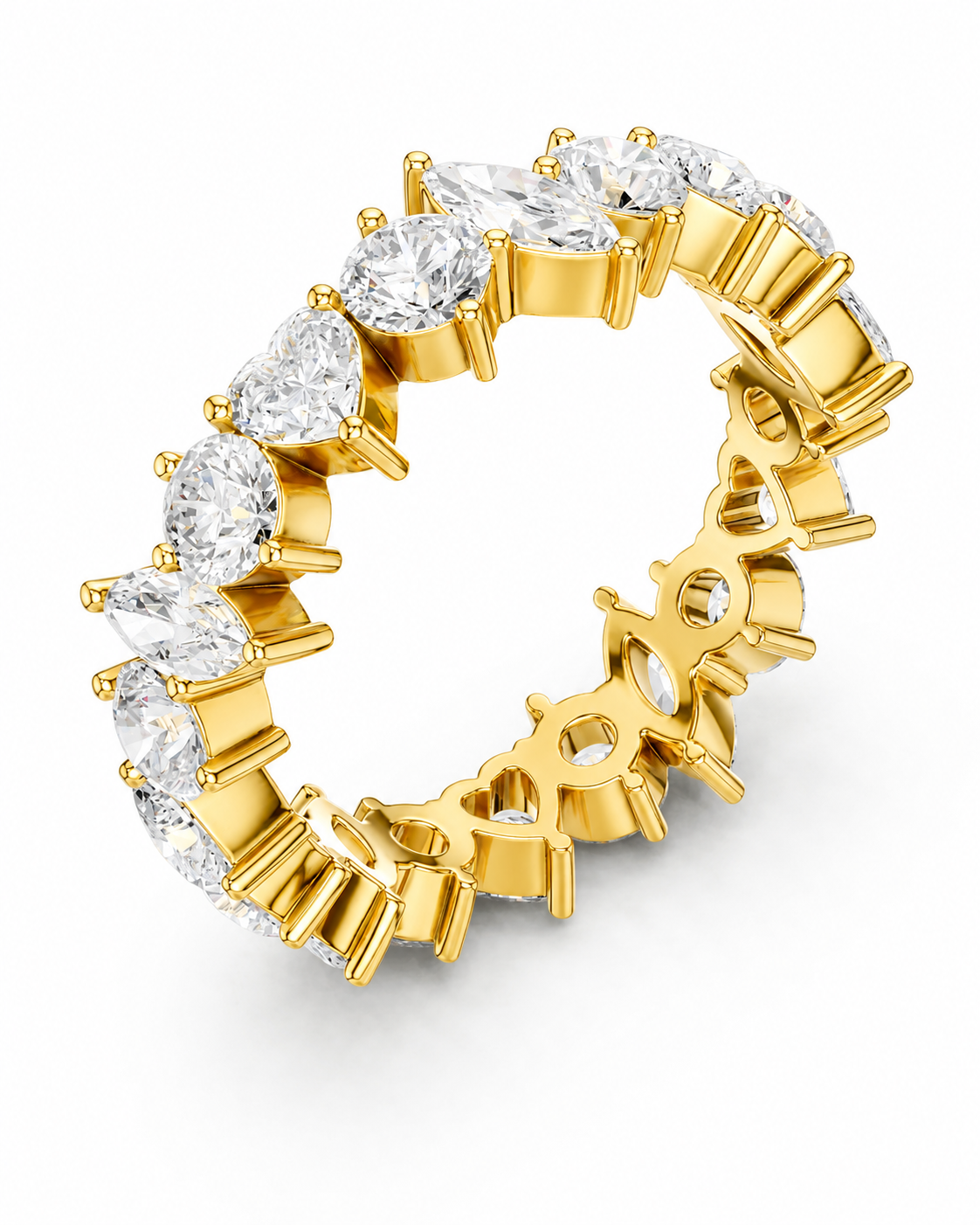 color_10K_YG, color_14K_YG &&A yellow gold eternity ring featuring marquise-cut clear gemstones set in a continuous band, shown on a clean white background.
