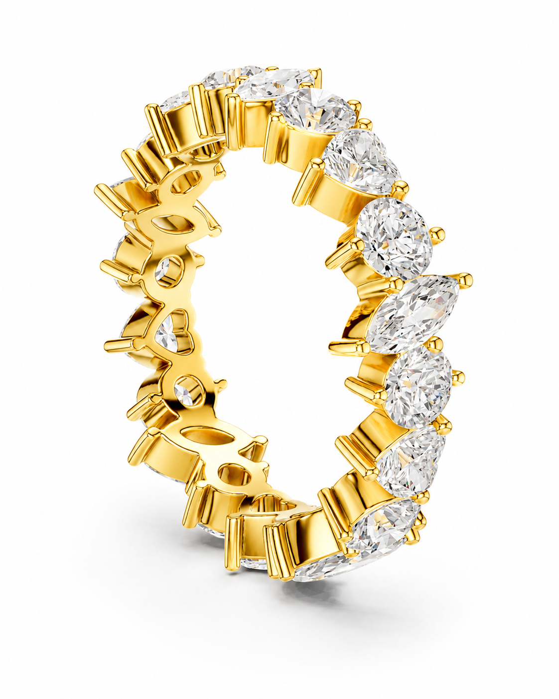 color_10K_YG, color_14K_YG &&A yellow gold eternity ring featuring a continuous row of clear round-cut and marquise-cut gemstones in a prong setting, shown on a clean white background.