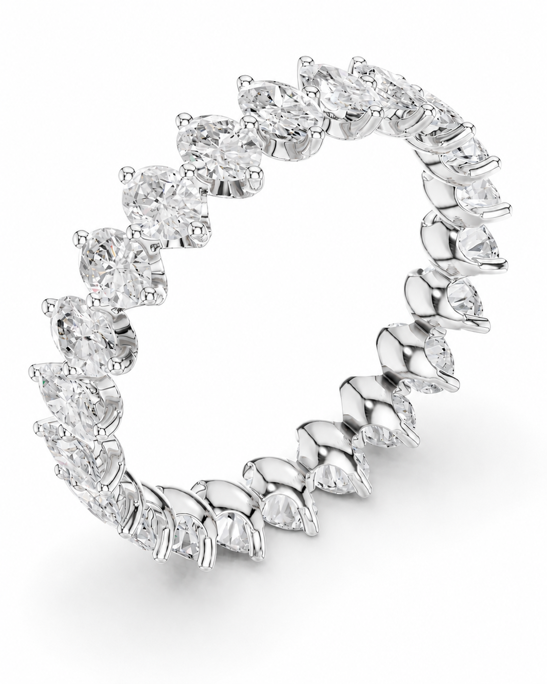 color_925_SIL,color_935_ARG,color_10K_WG, color_14K_WG &&A silver-toned eternity ring featuring a continuous line of round brilliant-cut diamonds in a prong setting, photographed on a clean white background.