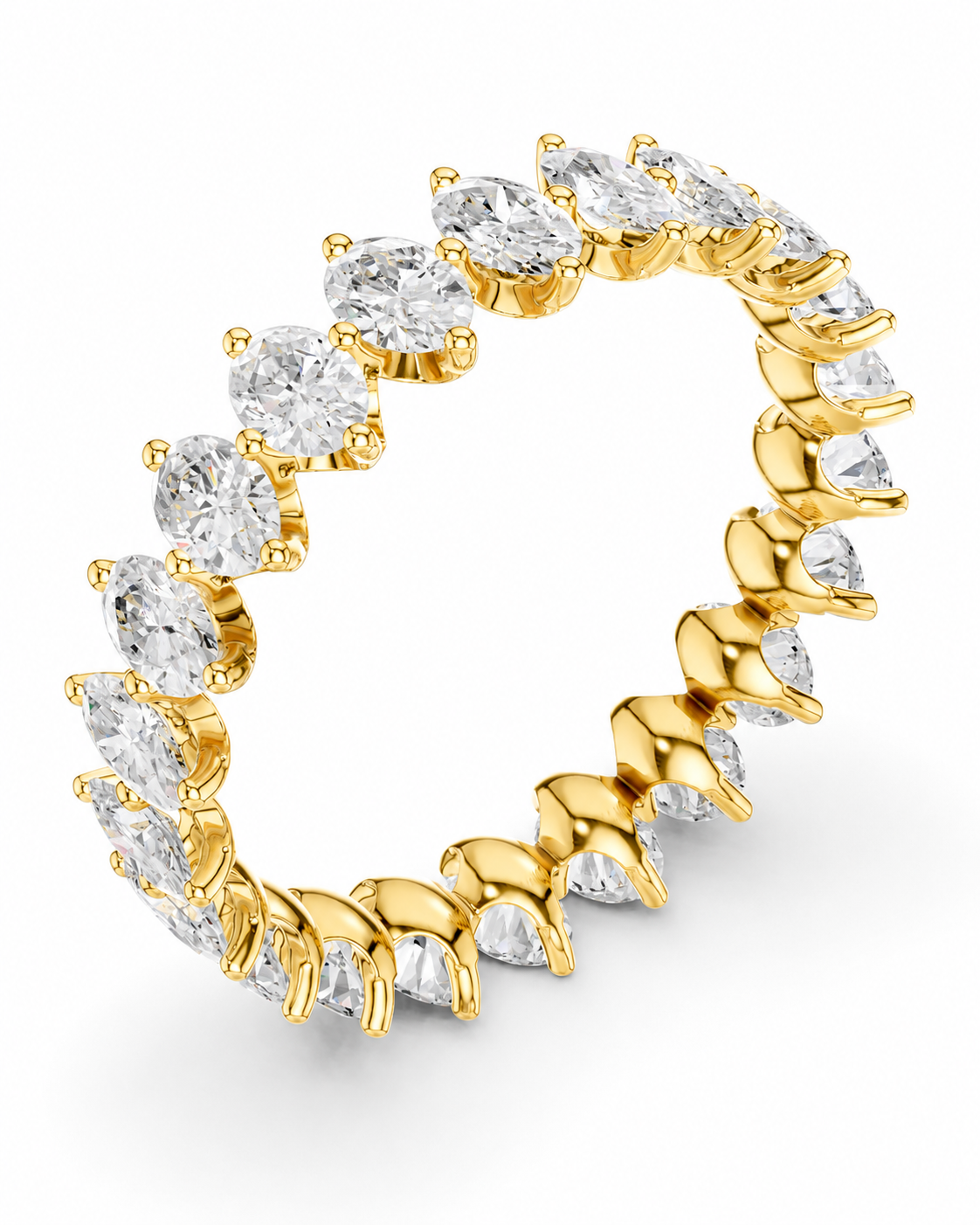 color_10K_YG, color_14K_YG &&A yellow gold eternity ring featuring a continuous row of round brilliant-cut diamonds in a prong setting, shown on a clean white background.