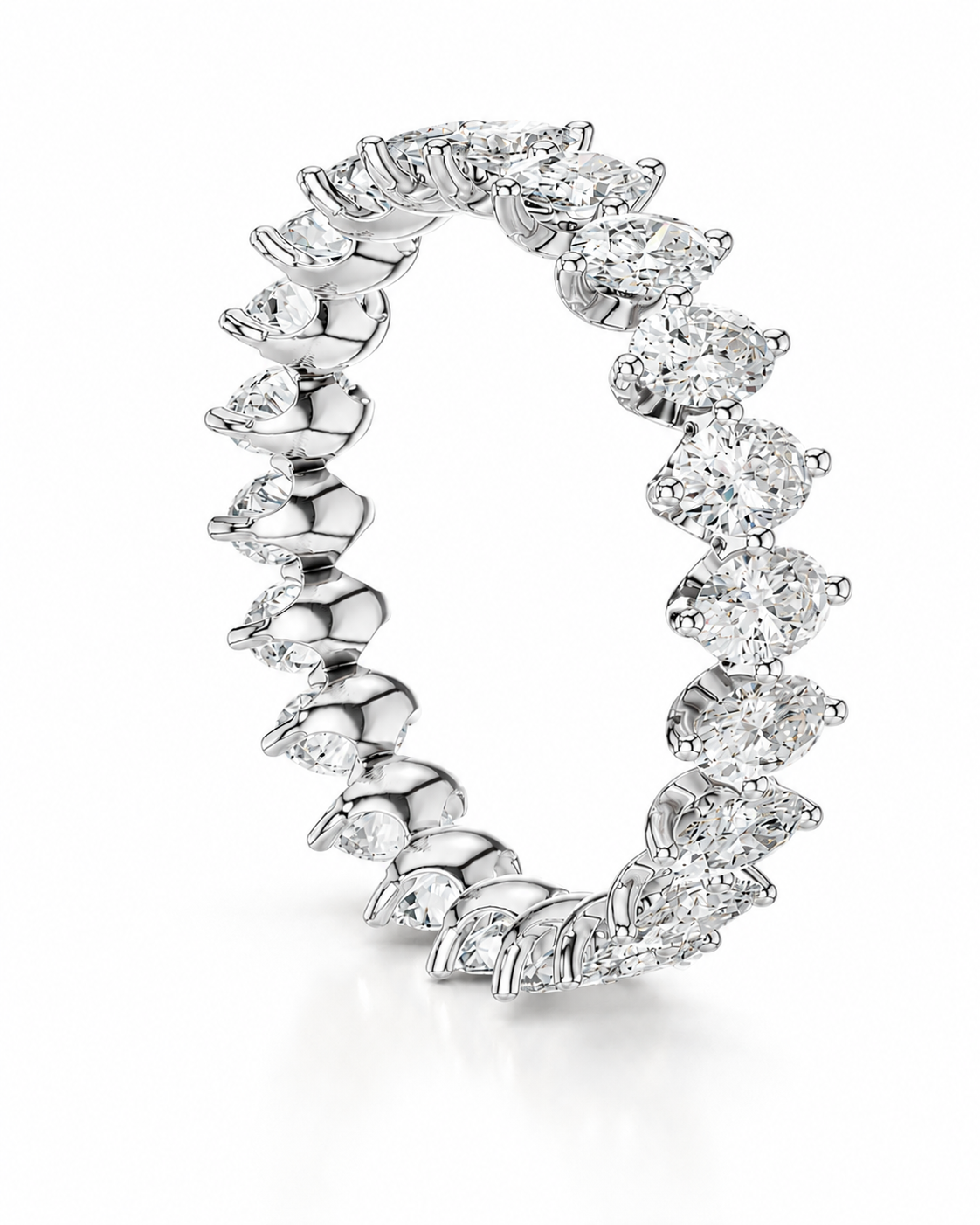 color_925_SIL,color_935_ARG,color_10K_WG, color_14K_WG &&A silver-toned eternity ring featuring a continuous row of round brilliant-cut diamonds in a prong setting, shown on a clean white background with a soft reflection.