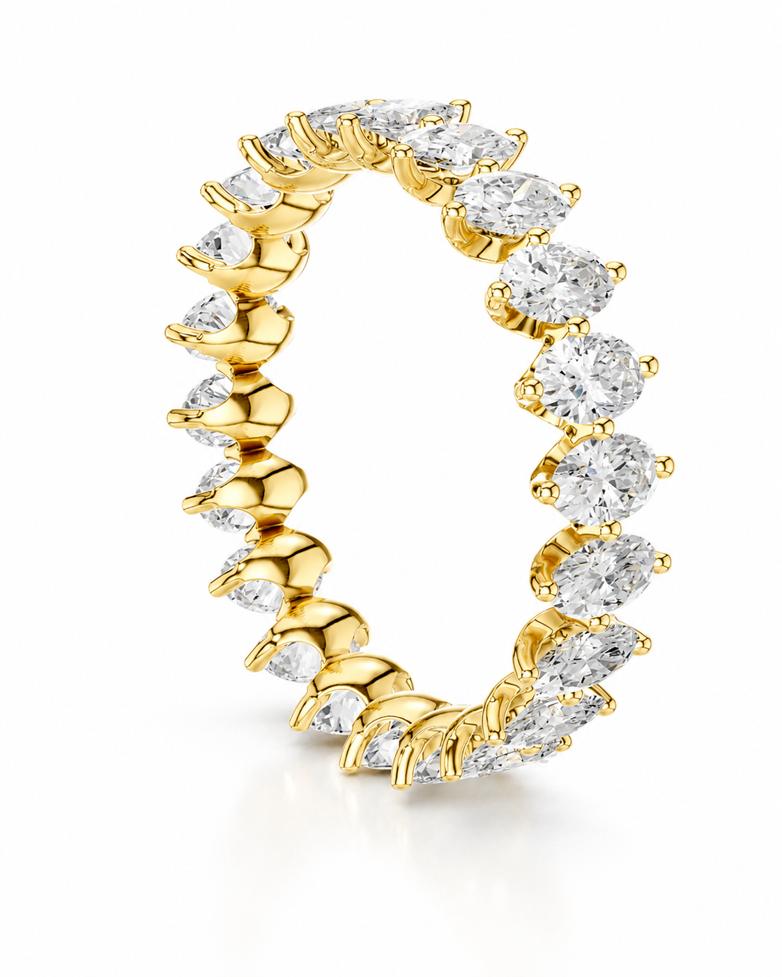 color_10K_YG, color_14K_YG &&A yellow gold eternity ring featuring a continuous row of round brilliant-cut diamonds in a prong setting, shown on a clean white background.