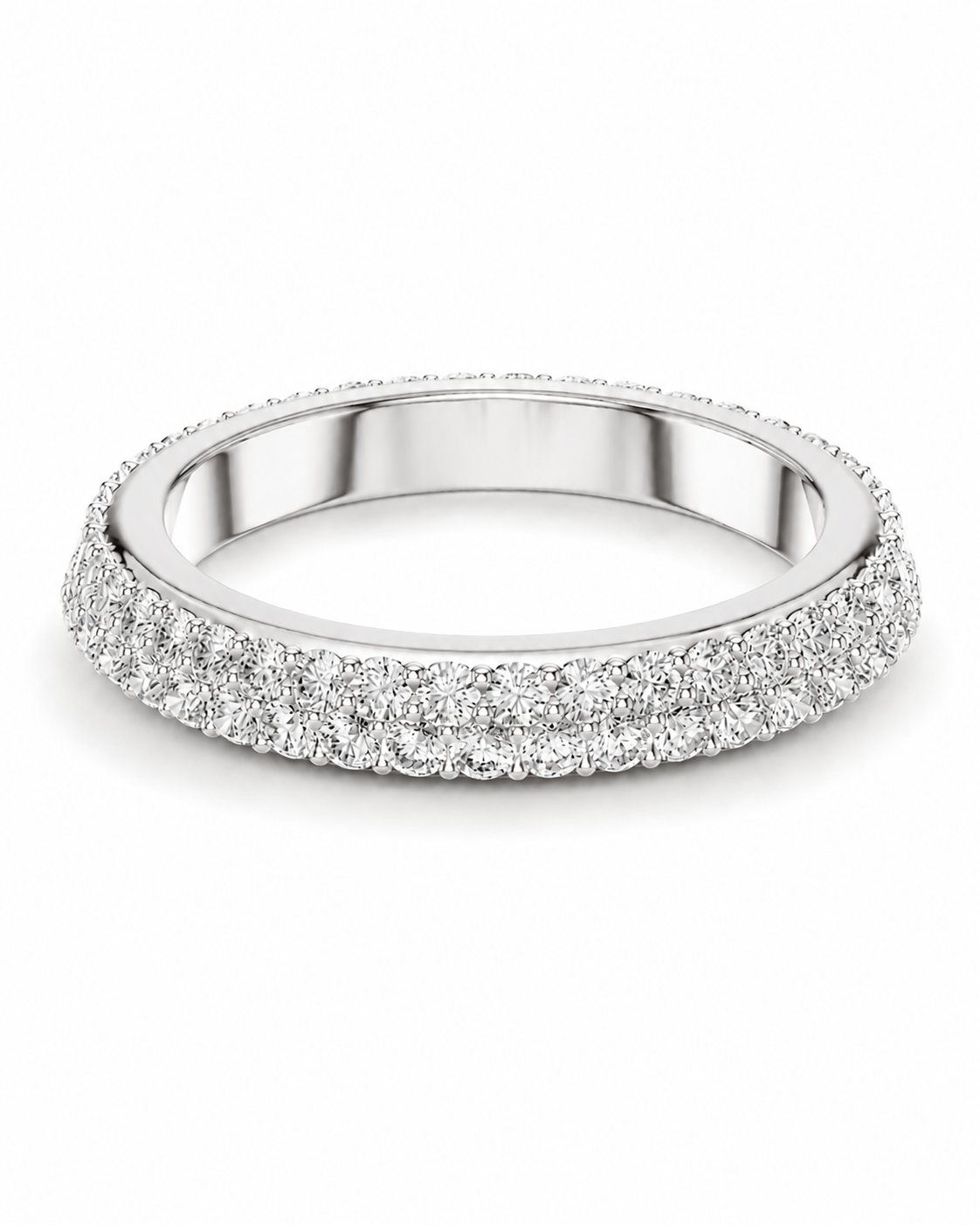 color_925_SIL,color_935_ARG,color_10K_WG, color_14K_WG &&A silver-tone eternity band ring paved with small clear round-cut gemstones, shown on a clean white background.