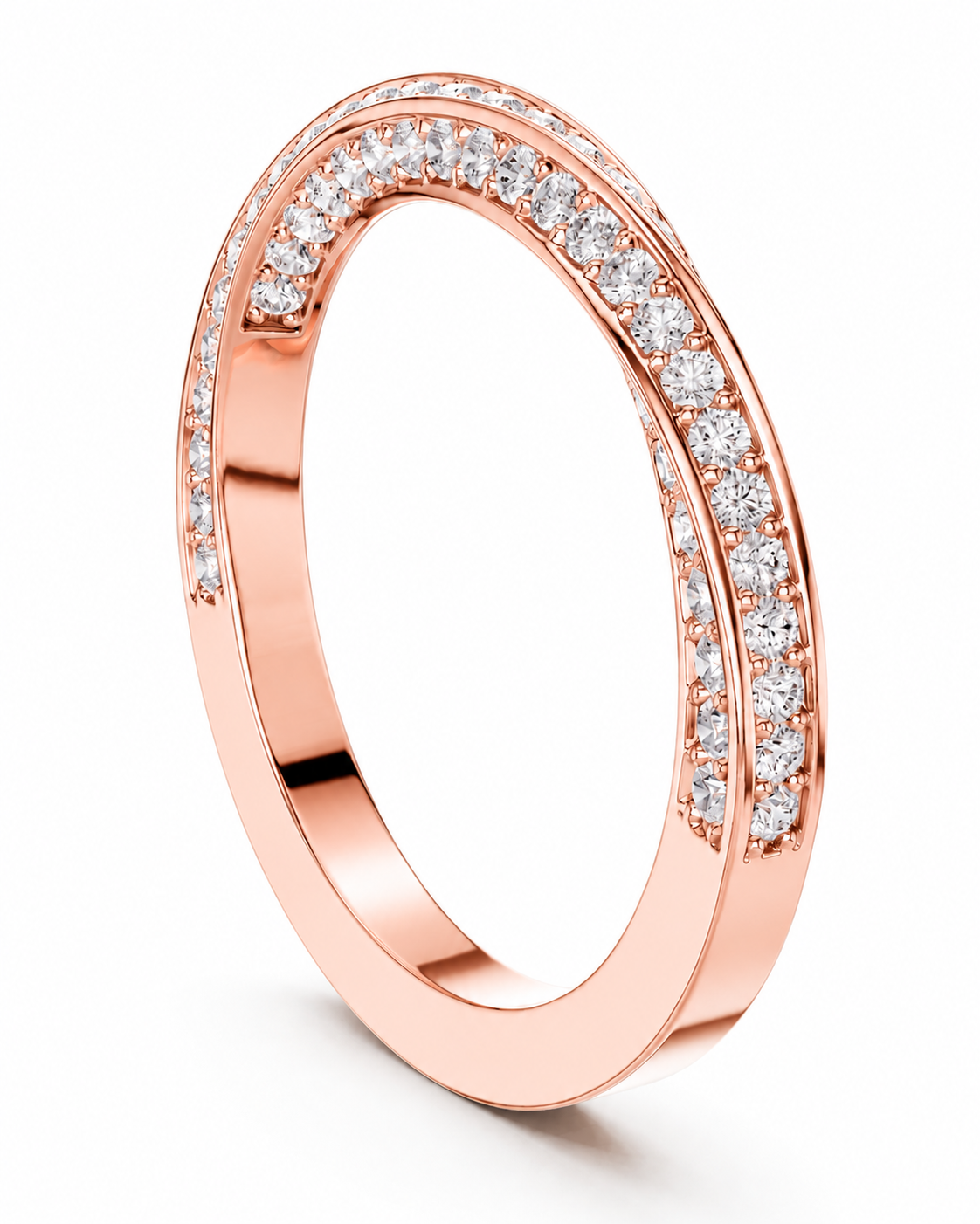 color_10K_RG, color_14K_RG &&A rose gold double-band ring with rows of clear pavé diamonds, shown on a clean white background.