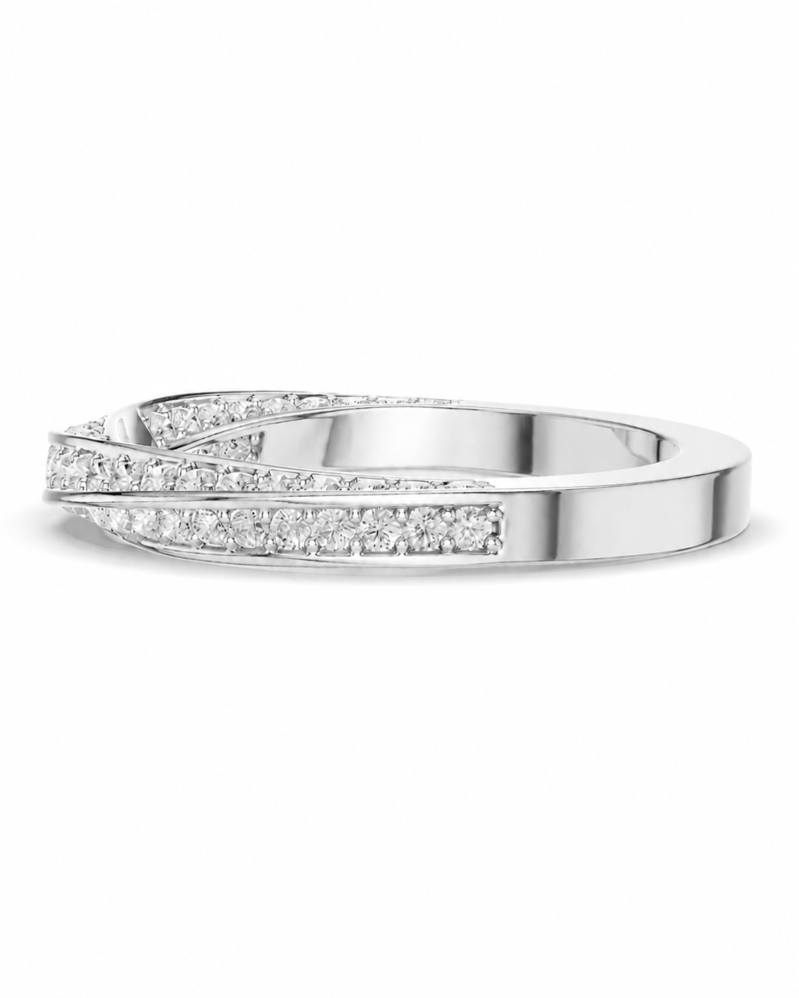 color_925_SIL,color_935_ARG,color_10K_WG, color_14K_WG &&A silver-tone ring featuring two parallel rows of small clear pavé stones that form a continuous band, set against a plain white background.