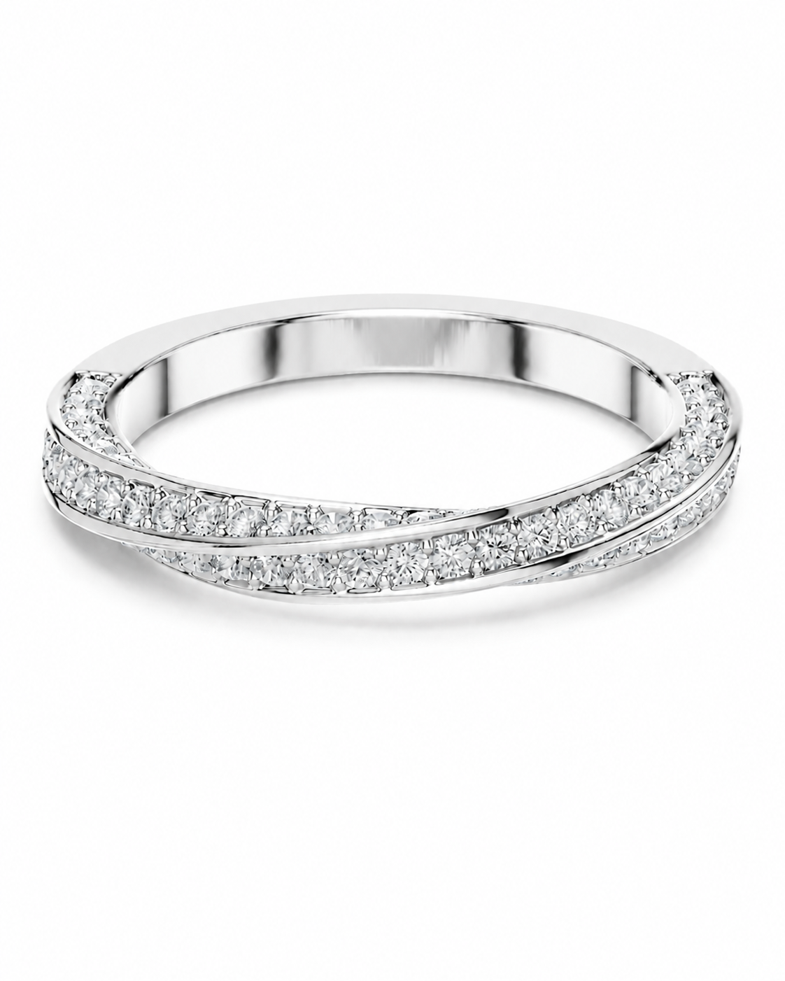 color_925_SIL,color_935_ARG,color_10K_WG, color_14K_WG &&A silver-toned double-band ring featuring pavé-set clear stones, shown on a clean white background.