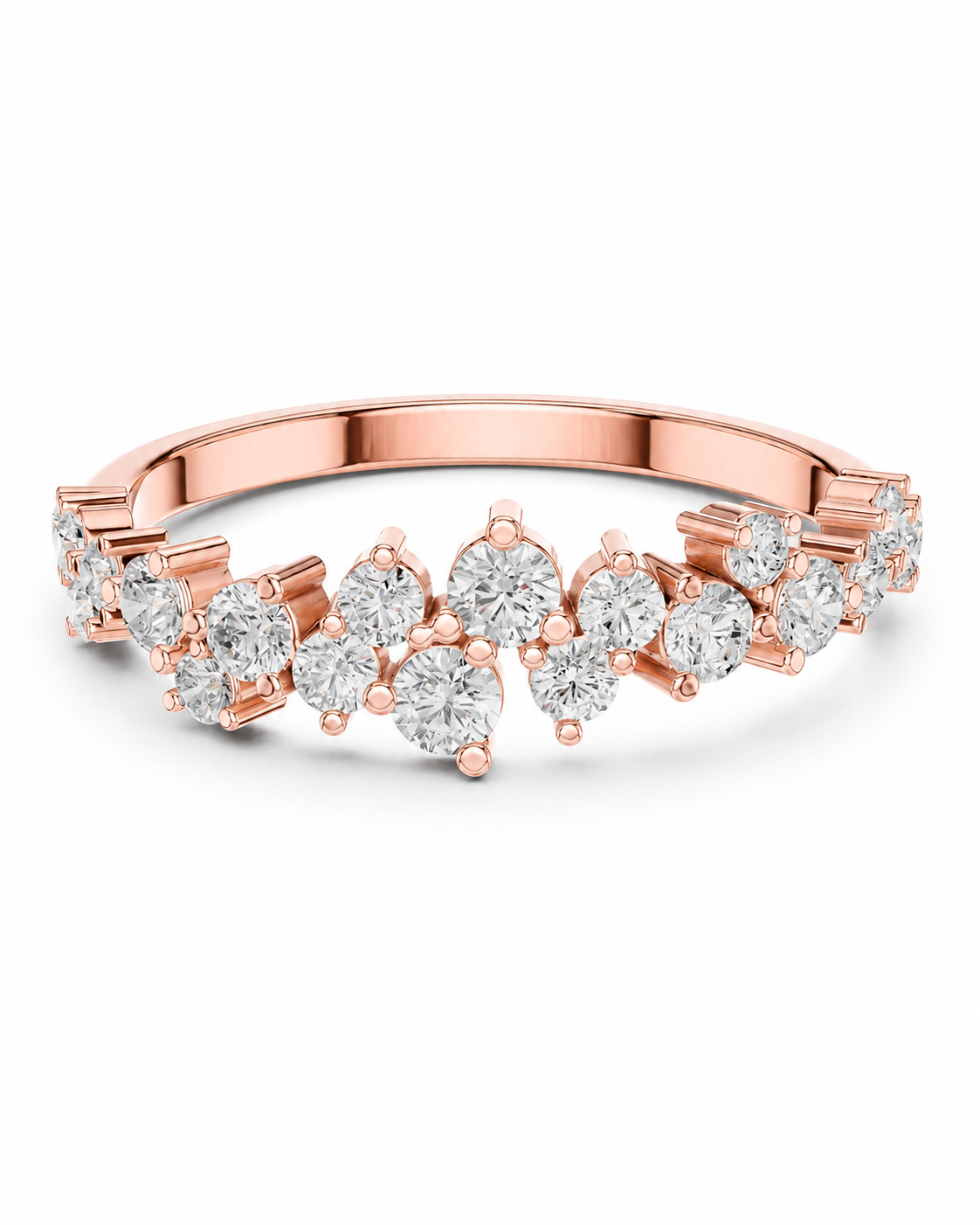color_10K_RG, color_14K_RG &&A rose gold diamond ring with a wavy, open pavé design featuring round-cut diamonds, shown on a clean white background.