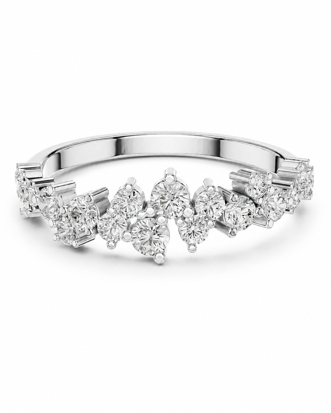 color_925_SIL,color_935_ARG,color_10K_WG, color_14K_WG &&A silver-toned diamond band ring featuring a wavy, zig-zag arrangement of round and marquise-cut diamonds on a clean white background.