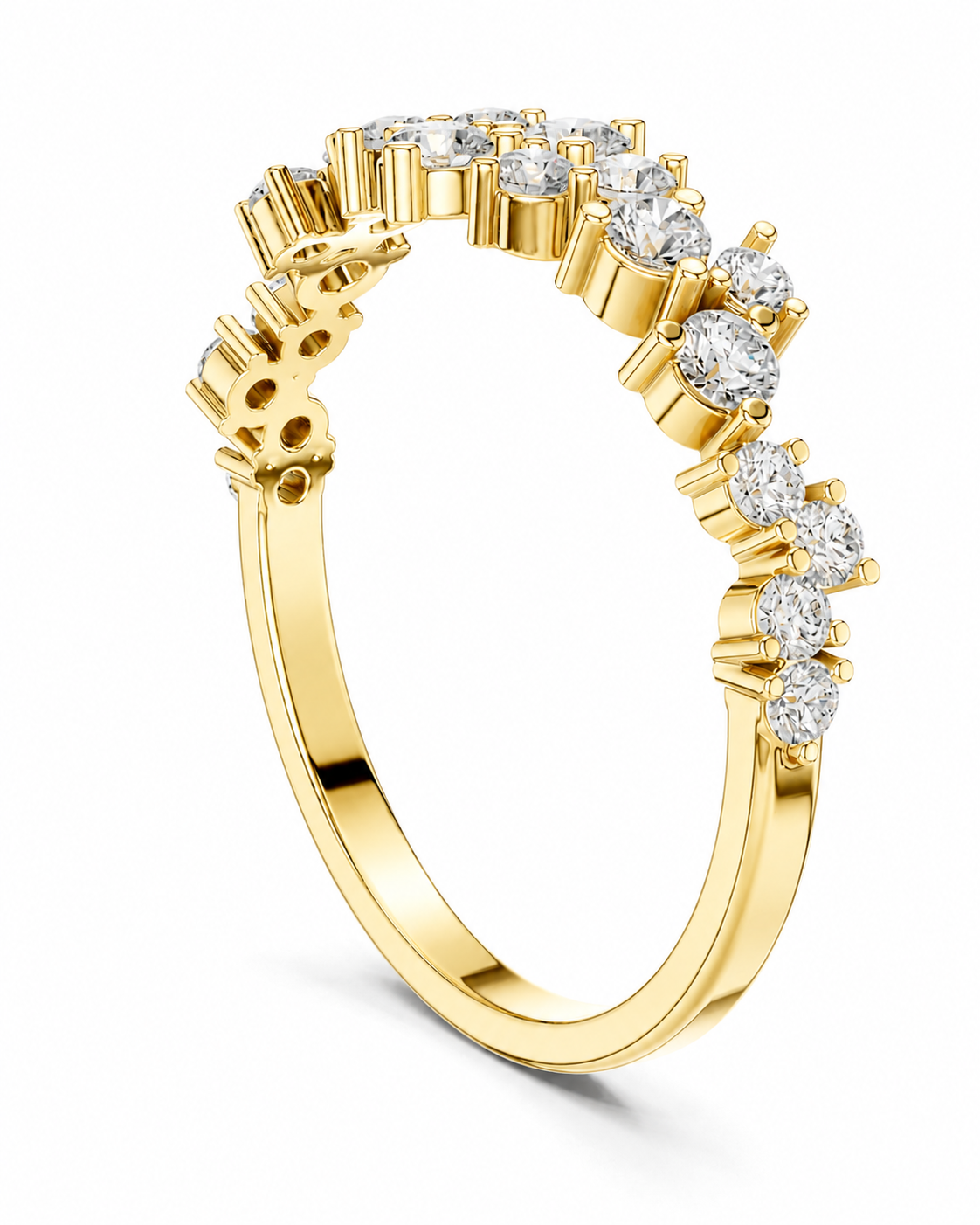 color_10K_YG, color_14K_YG &&A yellow gold eternity ring featuring a continuous row of round-cut clear gemstones set in a prong setting, shown on a clean white background.