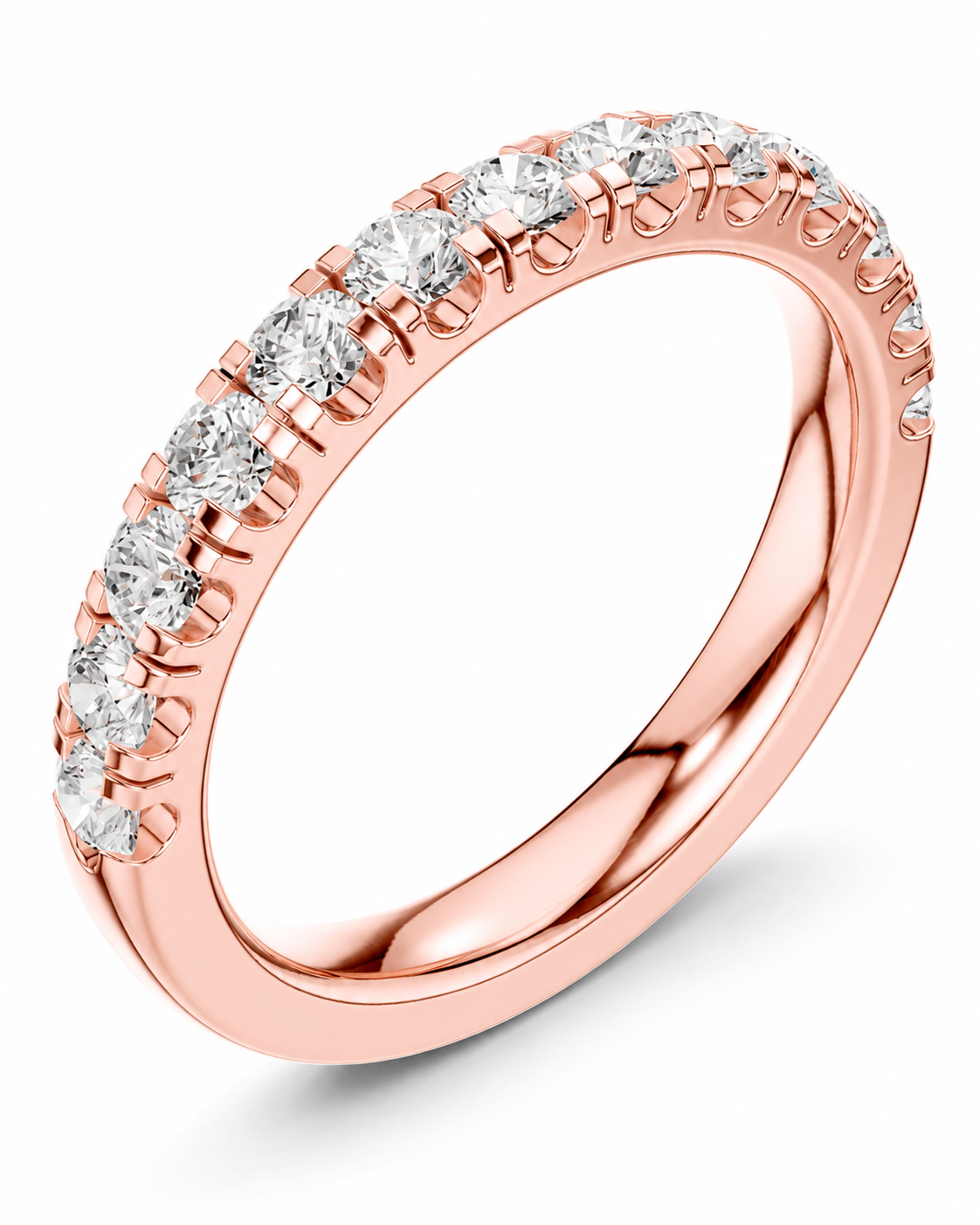 color_10K_RG, color_14K_RG &&A rose gold eternity ring featuring a continuous row of round-cut clear diamonds set in a polished band, shown on a clean white background.