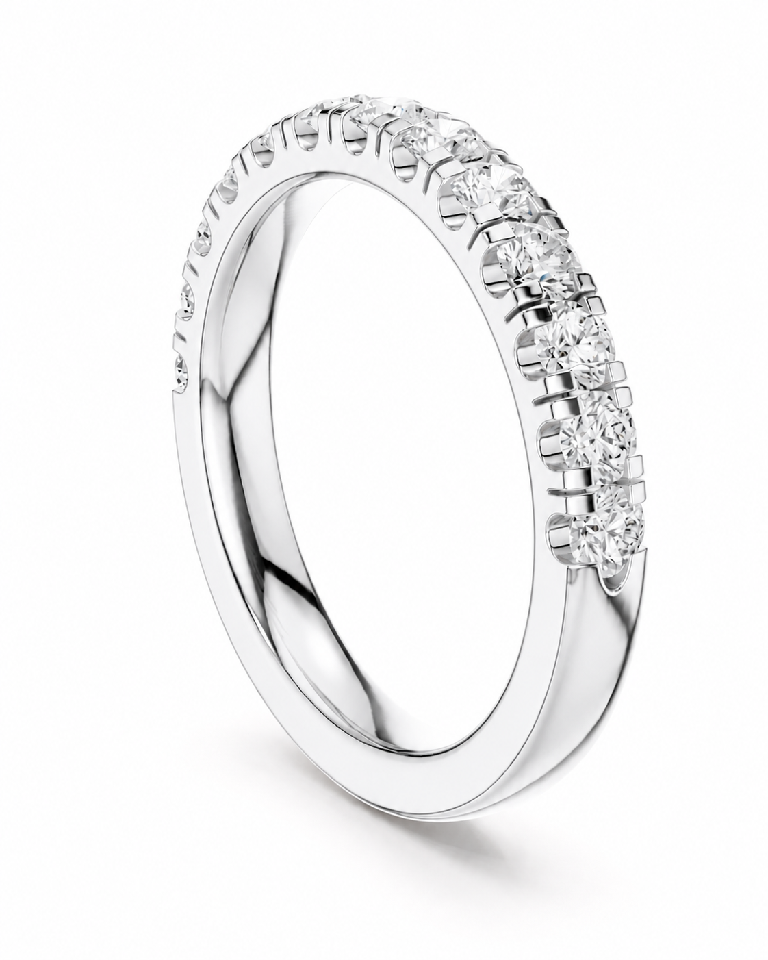 color_925_SIL,color_935_ARG,color_10K_WG, color_14K_WG &&A polished silver-tone ring featuring a row of clear round-cut gemstones along the outer band, photographed on a clean white background.