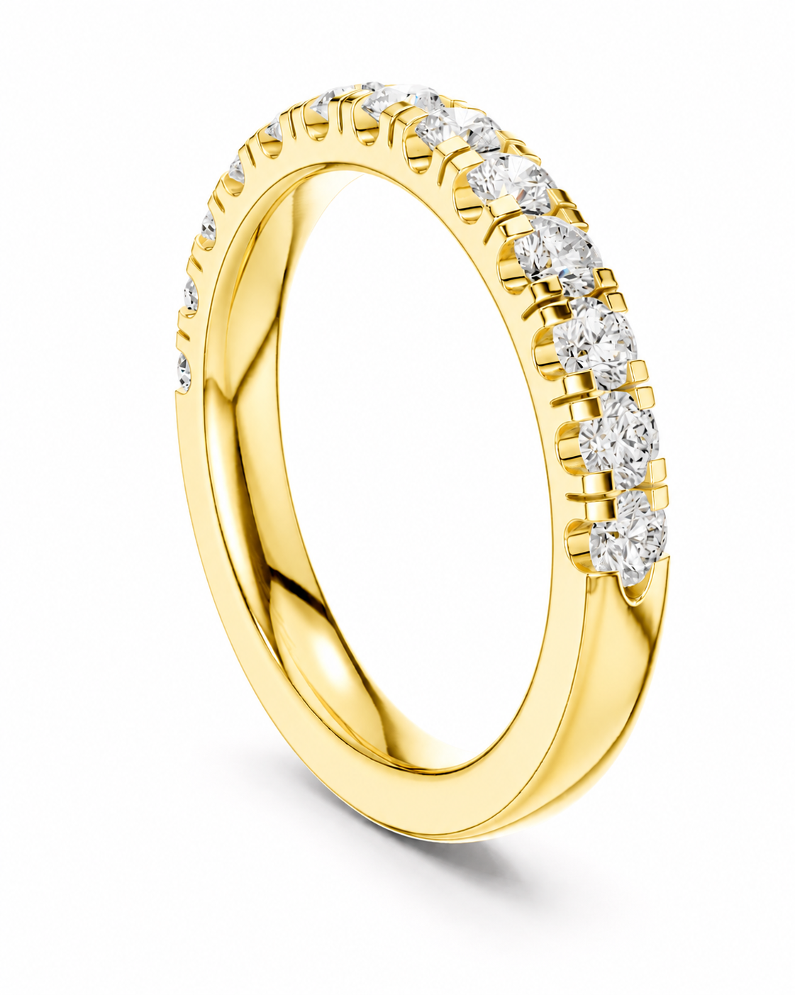 color_10K_YG, color_14K_YG &&A yellow gold eternity ring featuring a channel-set row of round brilliant-cut diamonds on one side, shown on a clean white background.
