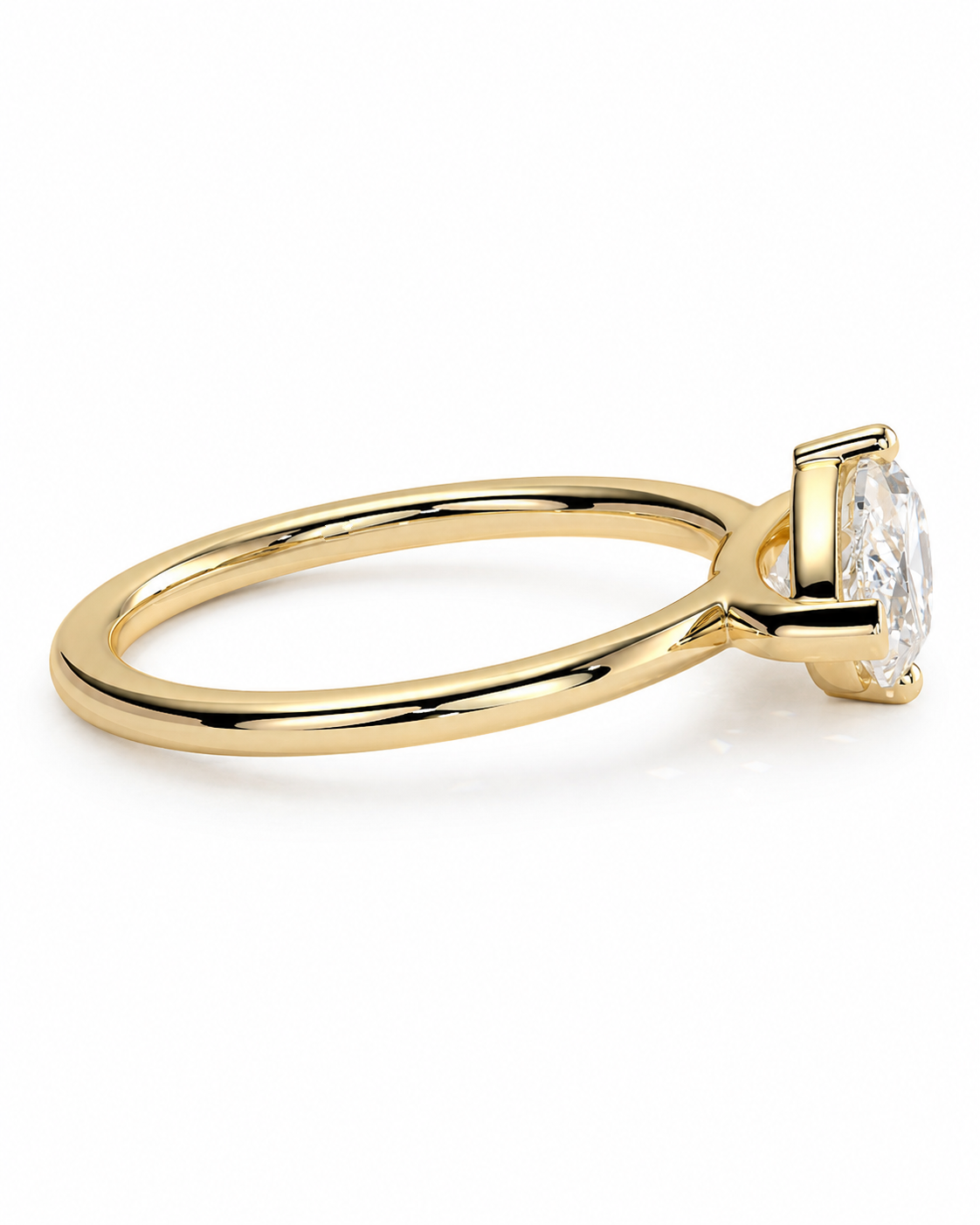 color_10K_YG, color_14K_YG &&A yellow gold solitaire engagement ring featuring a large oval-cut clear gemstone in a prong setting, shown on a clean white background.