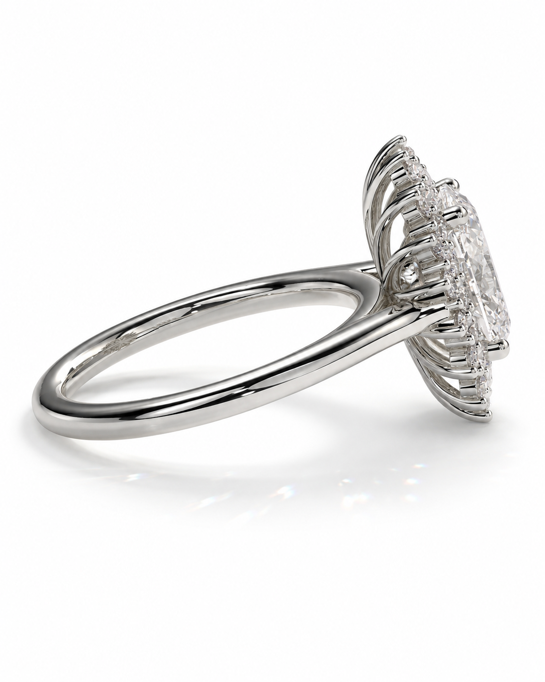 color_925_SIL,color_935_ARG,color_10K_WG, color_14K_WG &&A silver-toned diamond ring with a large oval center stone and a surrounding halo of smaller diamonds, shown on a clean white background.