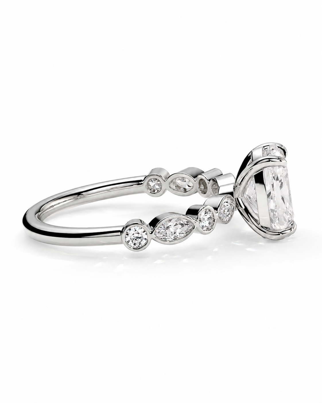 color_925_SIL,color_935_ARG,color_10K_WG, color_14K_WG &&
A silver-toned diamond ring featuring a large marquise-cut center stone and smaller marquise and round stones along the shank, shown on a clean white background.