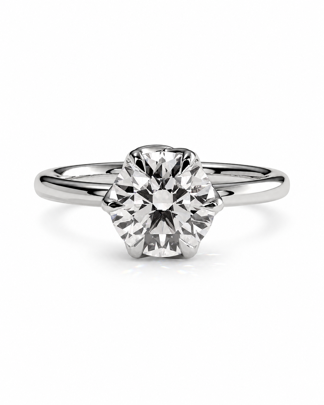 color_925_SIL,color_935_ARG,color_10K_WG, color_14K_WG &&A silver-toned solitaire engagement ring featuring a large, round brilliant-cut diamond set in a six-prong cluster, shown on a clean white background.