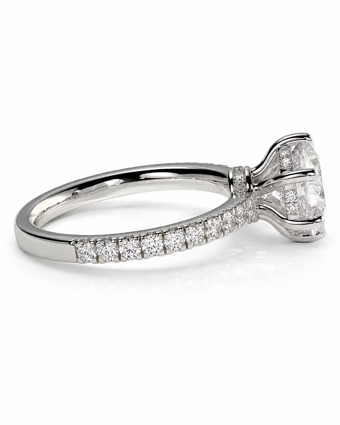 color_925_SIL,color_935_ARG,color_10K_WG, color_14K_WG &&A silver-toned diamond ring with a large round-cut center stone and a pavé band set with smaller diamonds, shown on a clean white background.