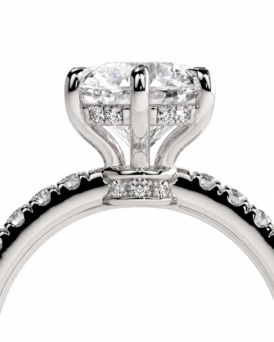 color_925_SIL,color_935_ARG,color_10K_WG, color_14K_WG &&Close-up of a silver-toned diamond ring featuring a large round-cut center stone and smaller diamonds along the band, set against a plain white background.