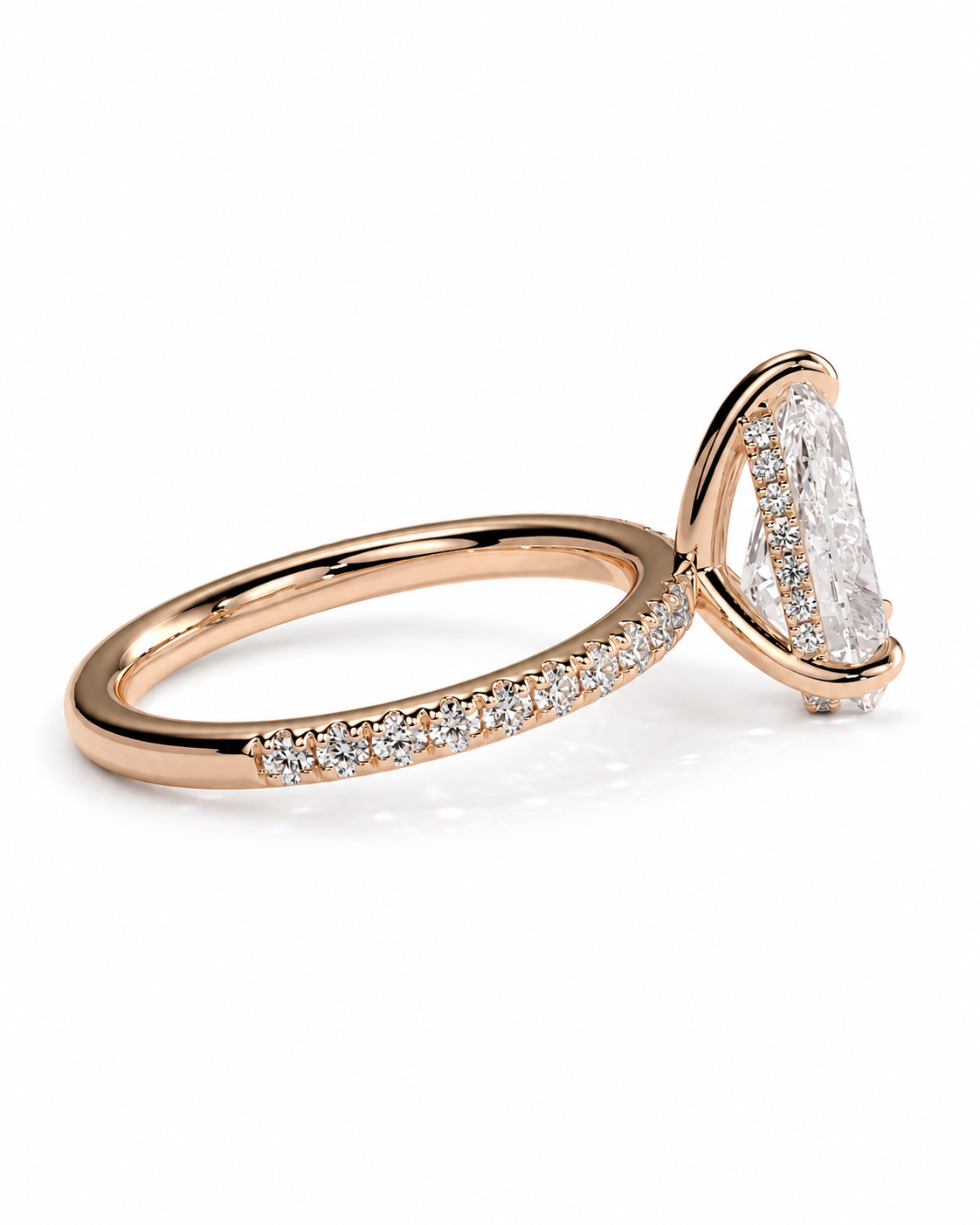 color_10K_RG, color_14K_RG &&A rose gold engagement ring featuring a large marquise-cut diamond center stone and a pavé band with smaller round diamonds, shown on a clean white background.