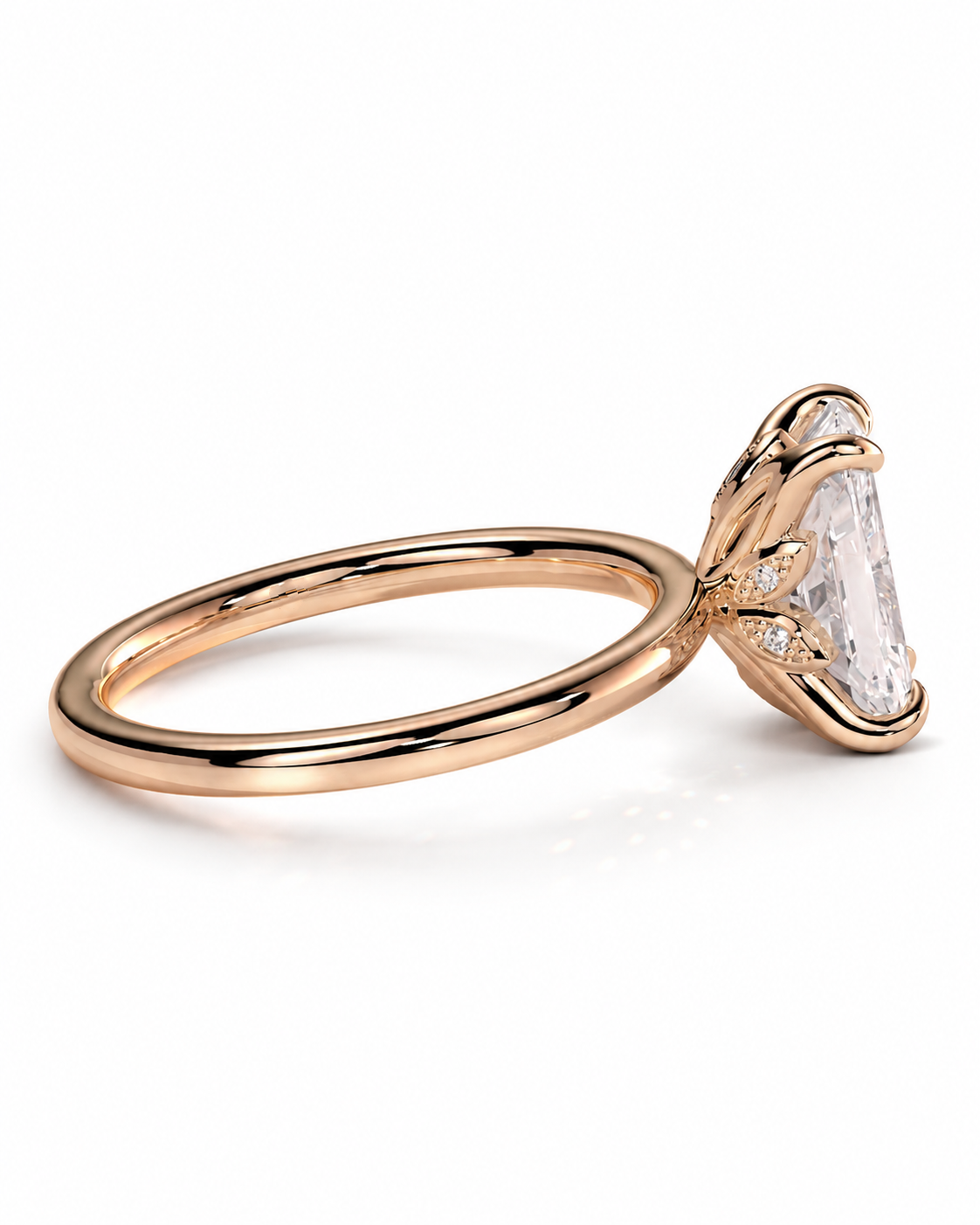 color_10K_RG, color_14K_RG &&A rose gold engagement ring featuring a large marquise-cut clear gemstone in a prong setting, shown on a clean white background.