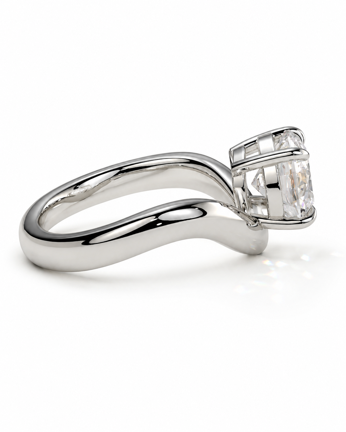 color_925_SIL,color_935_ARG,color_10K_WG, color_14K_WG &&A polished silver-tone split-shank ring with a large clear rectangular gemstone in a prong setting, shown on a clean white background.
