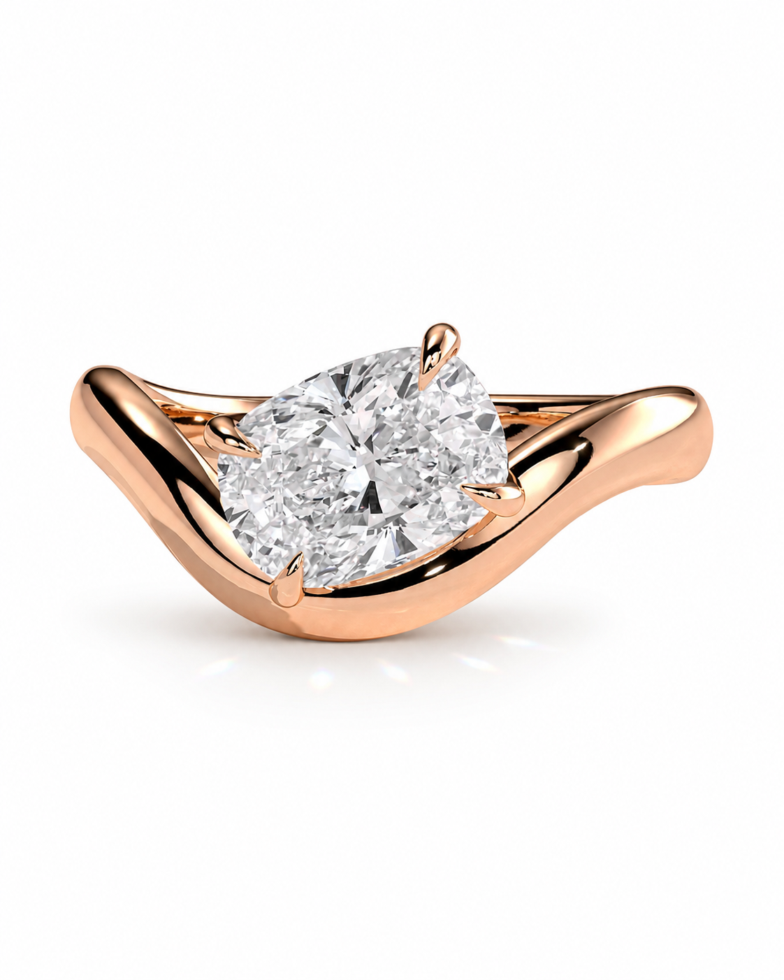 color_10K_RG, color_14K_RG &&A rose gold engagement ring featuring a large cushion-cut diamond center stone in a prong setting, displayed on a clean white background.