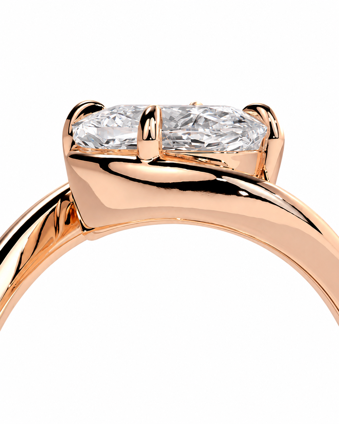 color_10K_RG, color_14K_RG &&Close-up of a rose gold ring with a double marquise-cut diamond center stone, set in a polished four-prong setting against a white background.