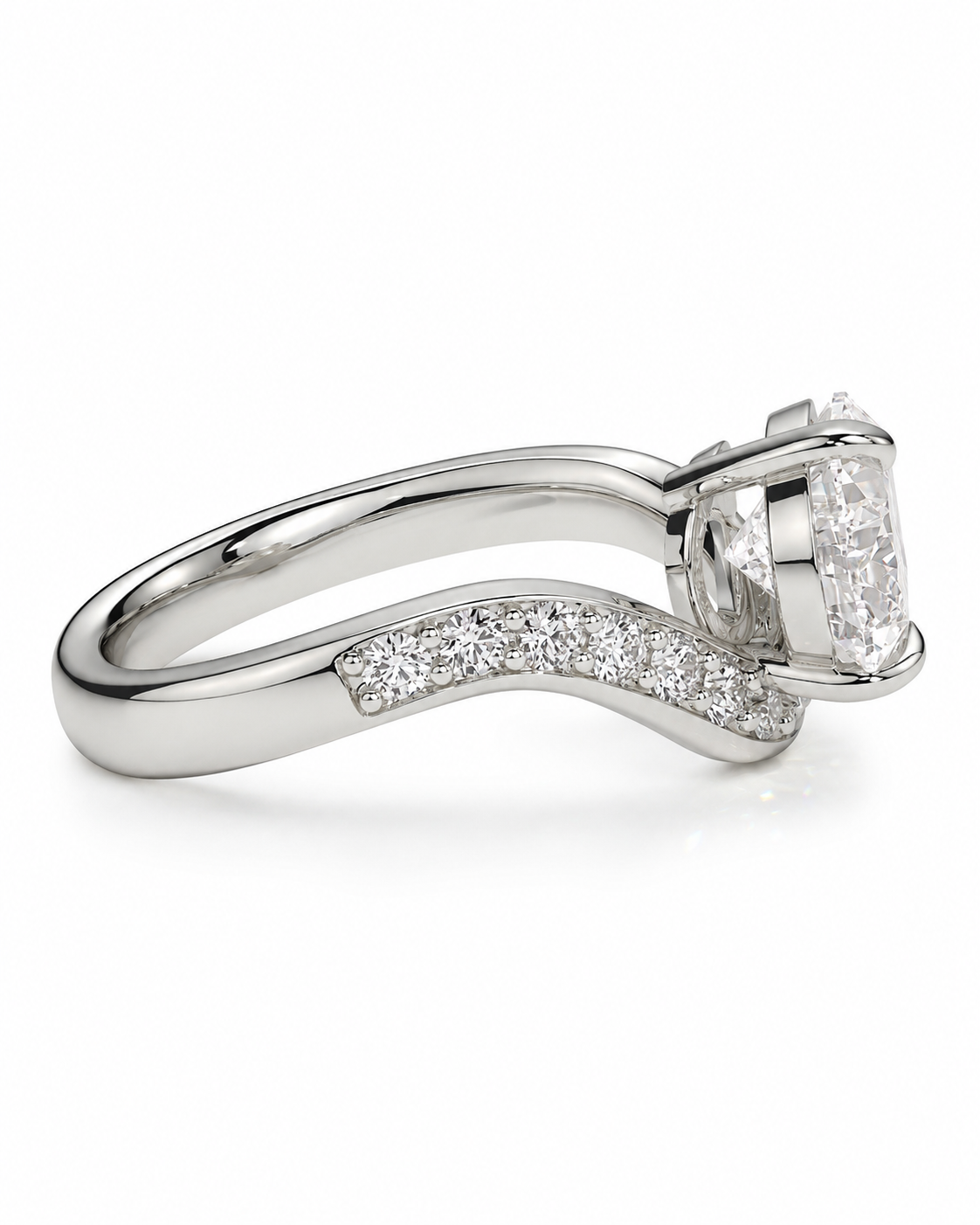 color_925_SIL,color_935_ARG,color_10K_WG, color_14K_WG &&A silver-toned diamond ring featuring a large oval-cut center stone and a pavé band with smaller round diamonds, shown on a clean white background.