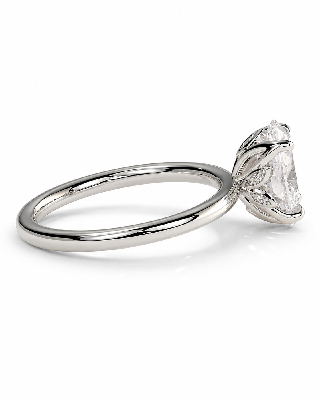 color_925_SIL,color_935_ARG,color_10K_WG, color_14K_WG &&A silver engagement ring featuring a large oval-cut clear gemstone in a detailed floral crown setting, shown on a clean white background.