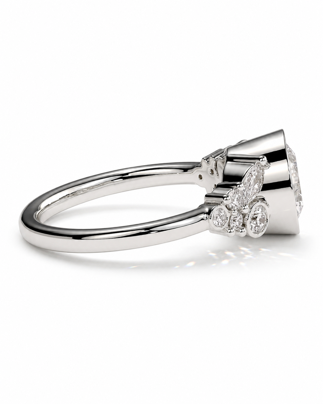 color_925_SIL,color_935_ARG,color_10K_WG, color_14K_WG &&A silver butterfly ring featuring a small butterfly-shaped cluster of clear gemstones on a polished silver band, shown against a plain white background.