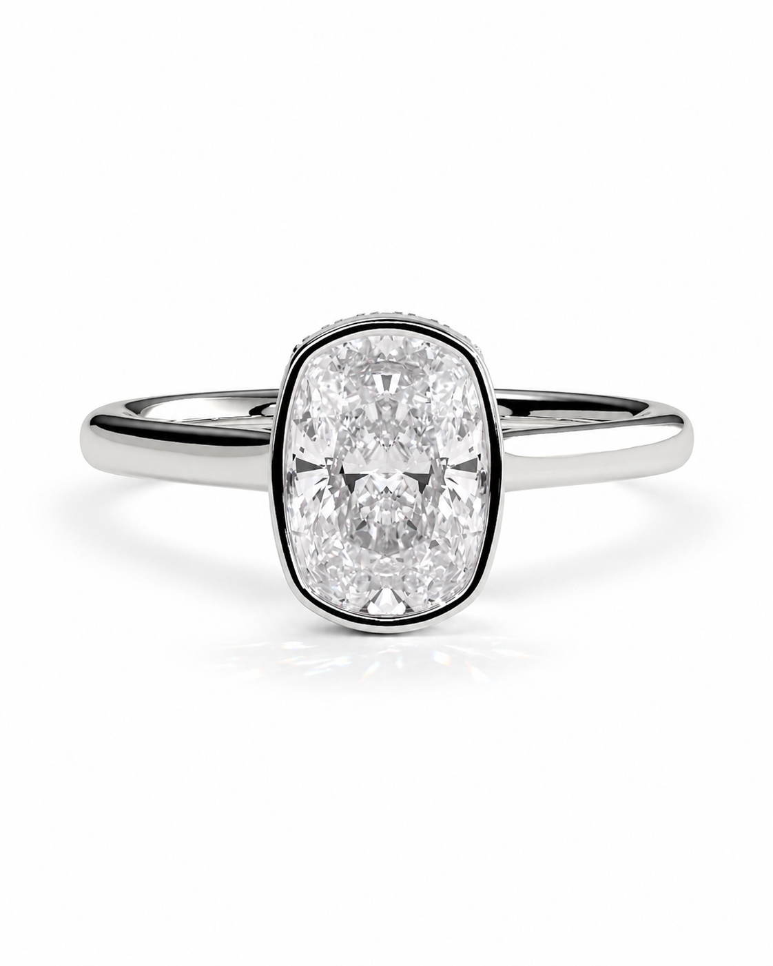 color_925_SIL,color_935_ARG,color_10K_WG, color_14K_WG &&A radiant cut diamond engagement ring with a polished silver-colored band, centered on a clean white background.