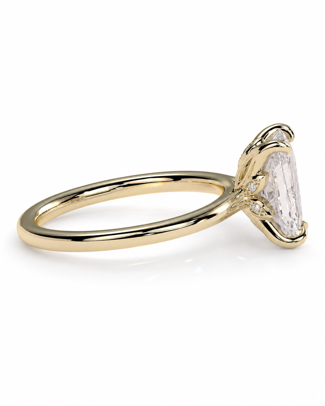color_10K_YG, color_14K_YG &&A yellow gold ring with a large rectangular clear gemstone in a prong setting, shown on a clean white background.