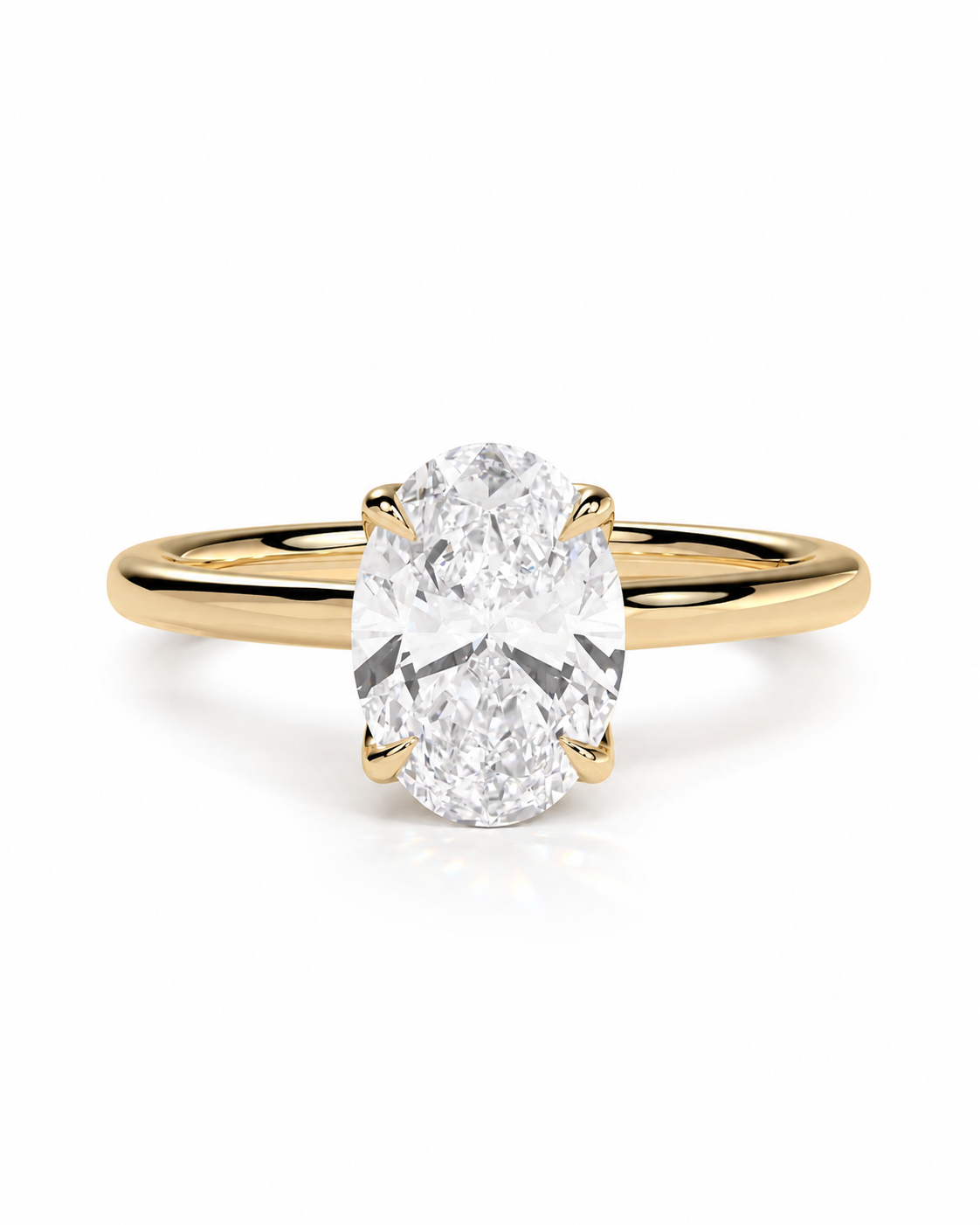 color_10K_YG, color_14K_YG &&An oval-cut diamond engagement ring with a yellow gold band, shown on a clean white background.