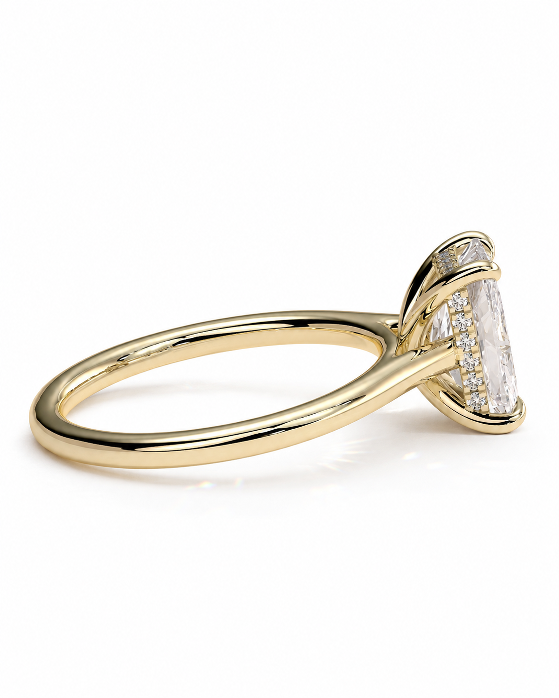 color_10K_YG, color_14K_YG &&A yellow gold ring featuring a large marquise-cut clear gemstone in a prong setting, accented with smaller round stones along the band, shown on a clean white background.