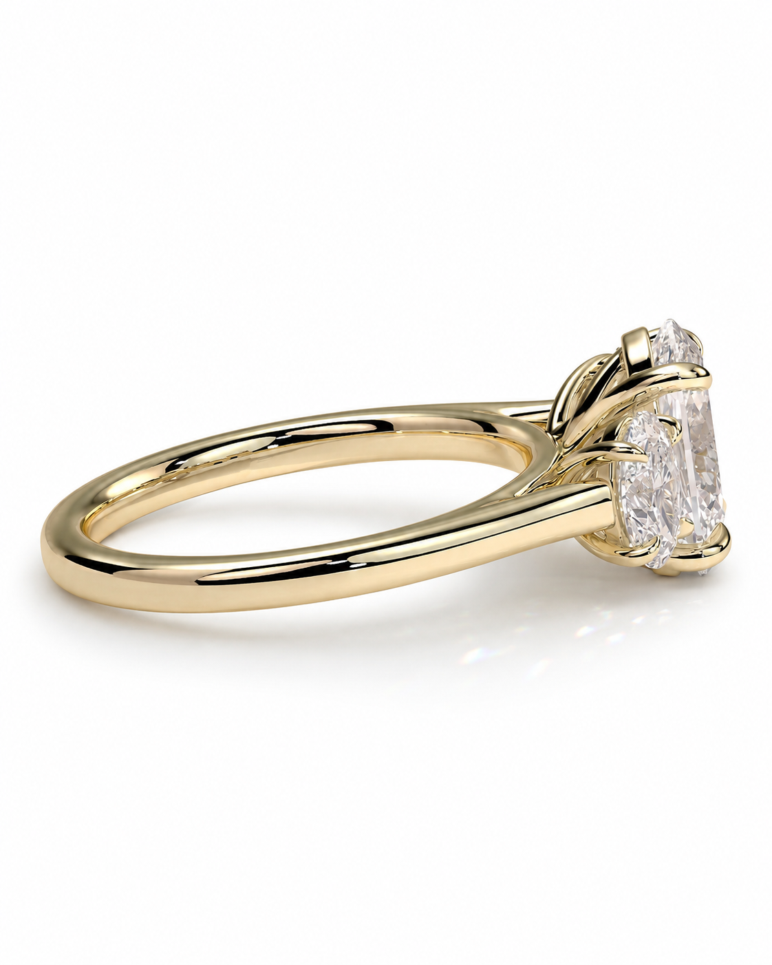 color_10K_YG, color_14K_YG &&A yellow gold solitaire engagement ring featuring a large rectangular emerald-cut diamond, shown in a three-quarter side view on a clean white background.