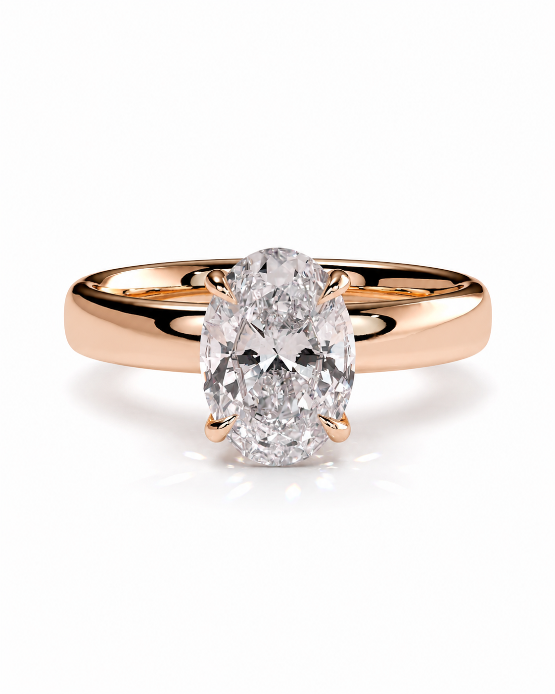 color_10K_RG, color_14K_RG &&An oval-cut diamond engagement ring with a rose gold band, shown on a clean white background.