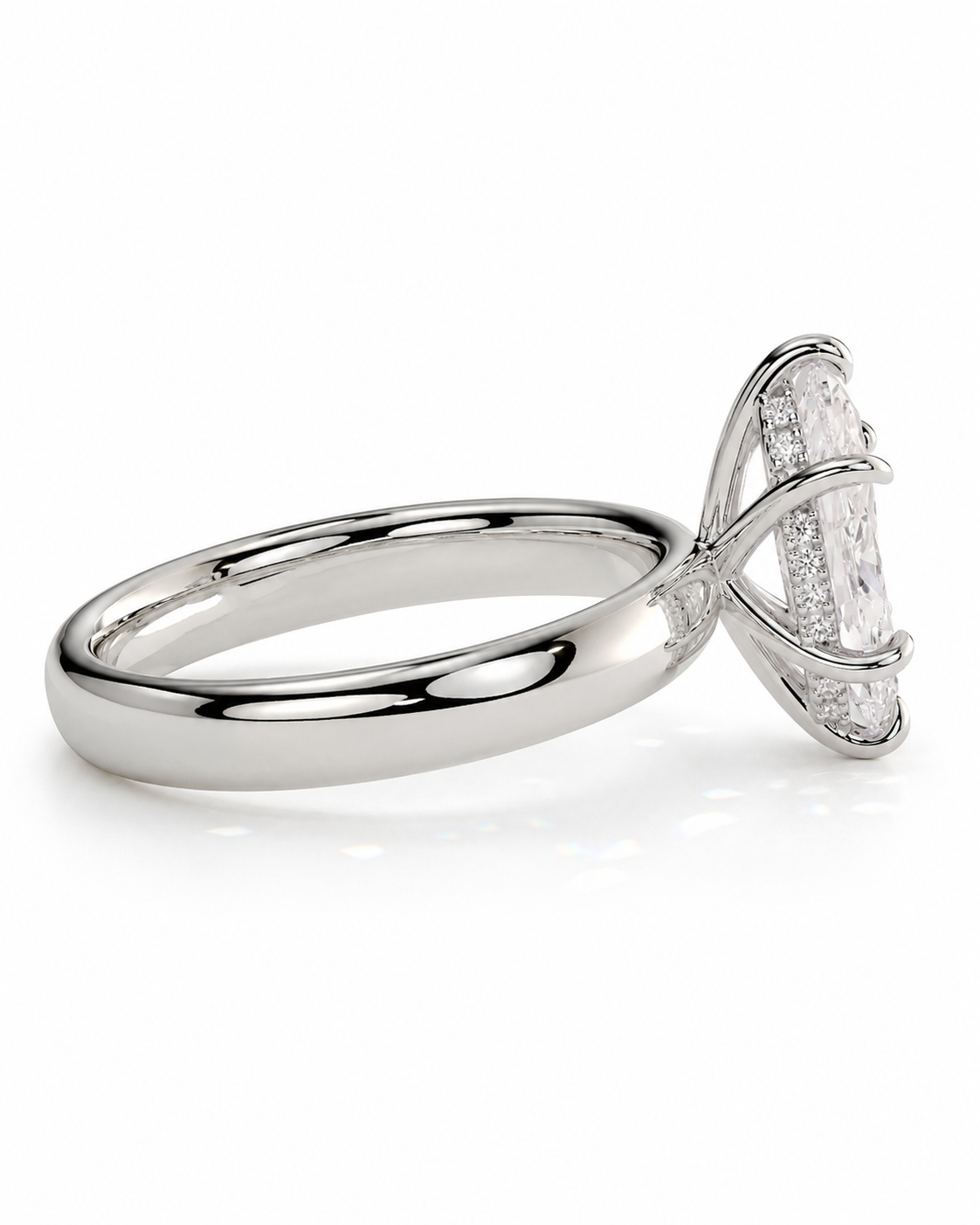 color_925_SIL,color_935_ARG,color_10K_WG, color_14K_WG &&A silver-toned diamond ring with a curved band and a large marquise-cut center stone accented by smaller diamonds, shown on a clean white background.