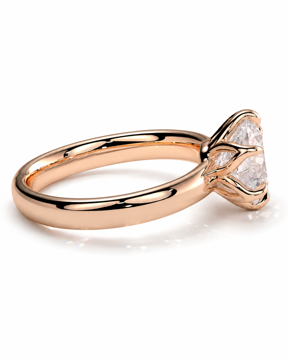 color_10K_RG, color_14K_RG &&A rose gold engagement ring featuring a large, triangular-cut clear center stone in a prong setting, shown on a clean white background.