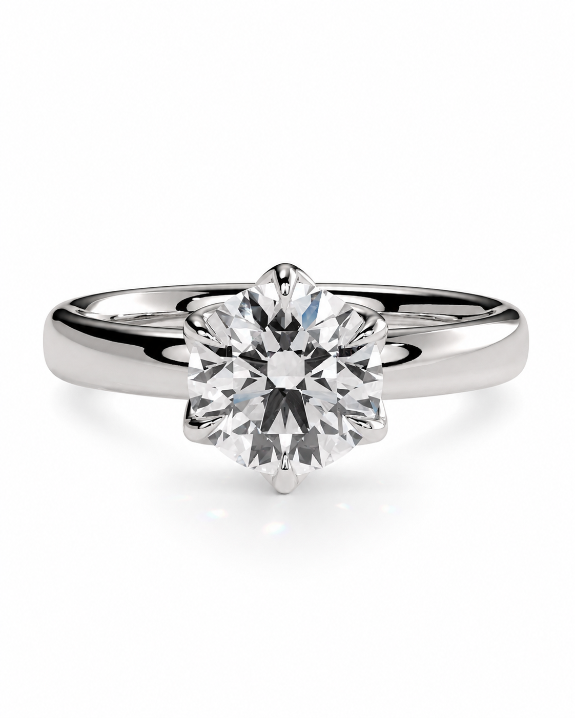 color_925_SIL,color_935_ARG,color_10K_WG, color_14K_WG &&A classic solitaire engagement ring featuring a round brilliant-cut diamond set in a polished white gold or platinum band, shown on a clean white background.