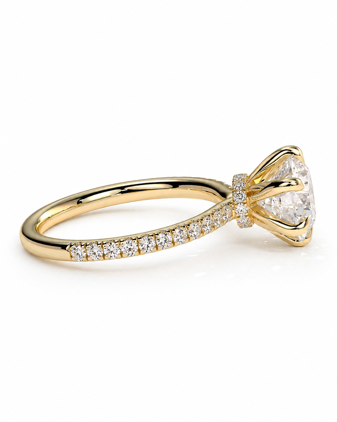 color_10K_YG, color_14K_YG &&A yellow gold diamond ring with a large oval-cut center stone and a pavé band, shown on a clean white background.