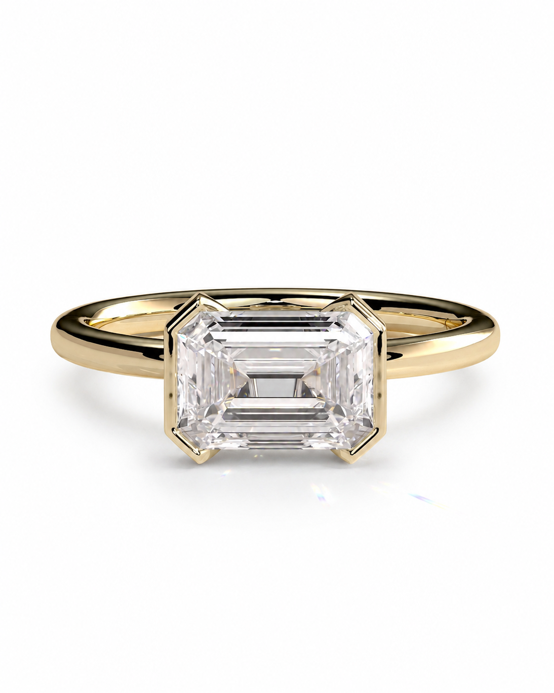 color_10K_YG, color_14K_YG &&An emerald-cut diamond engagement ring in a yellow gold band, shown on a clean white background.