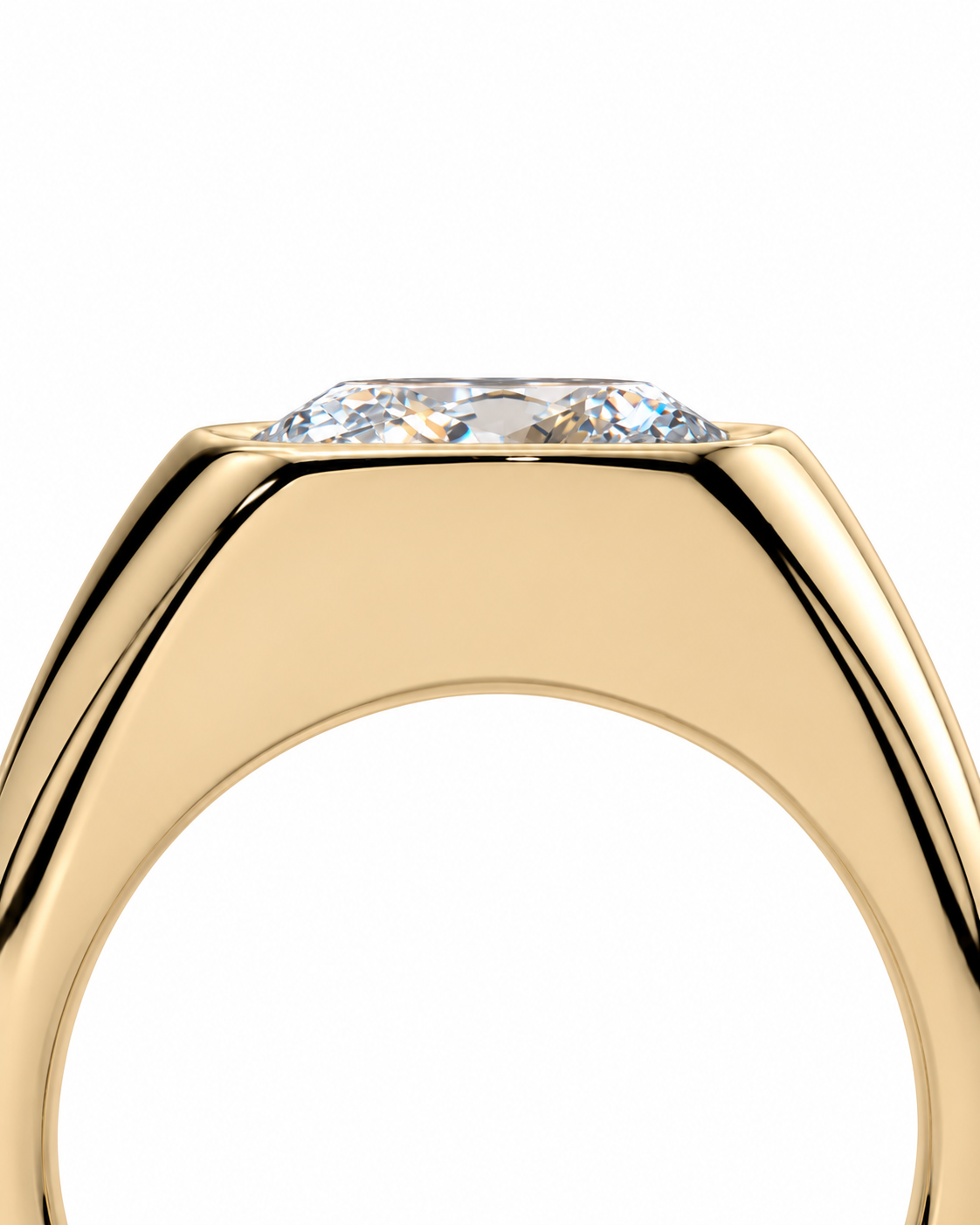 color_10K_YG, color_14K_YG &&Close-up of a yellow gold ring with a clear rectangular gemstone on a plain white background.