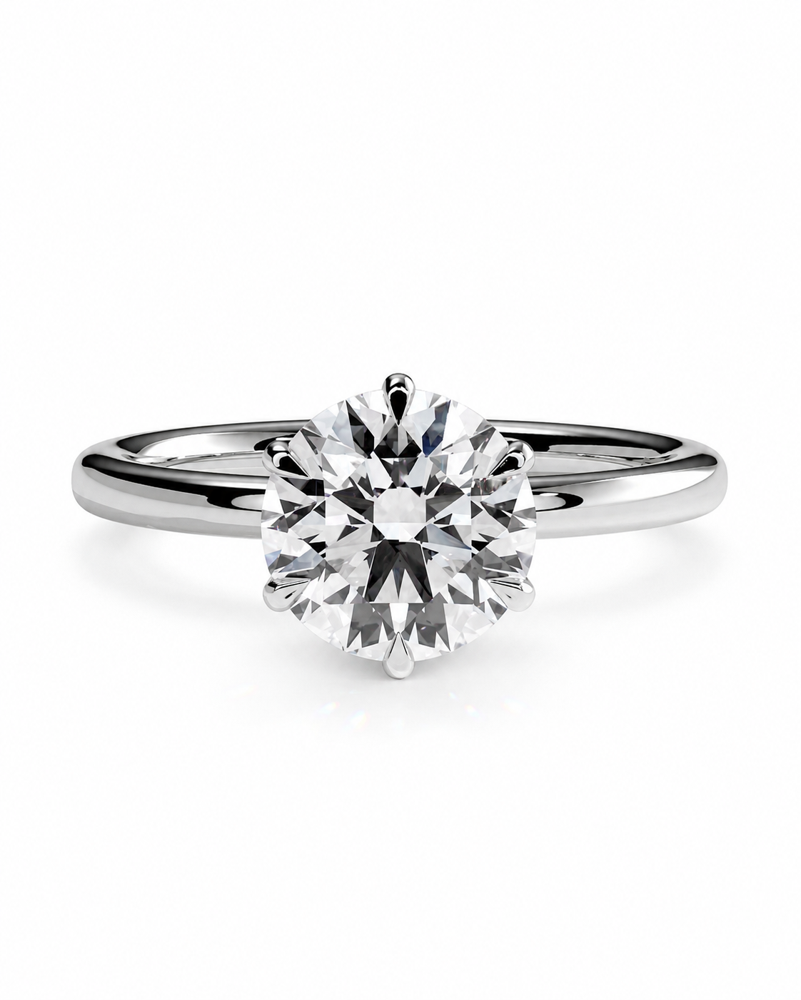 color_925_SIL,color_935_ARG,color_10K_WG, color_14K_WG &&A classic solitaire engagement ring featuring a round brilliant-cut diamond set in a polished white gold or platinum band, shown on a clean white background.